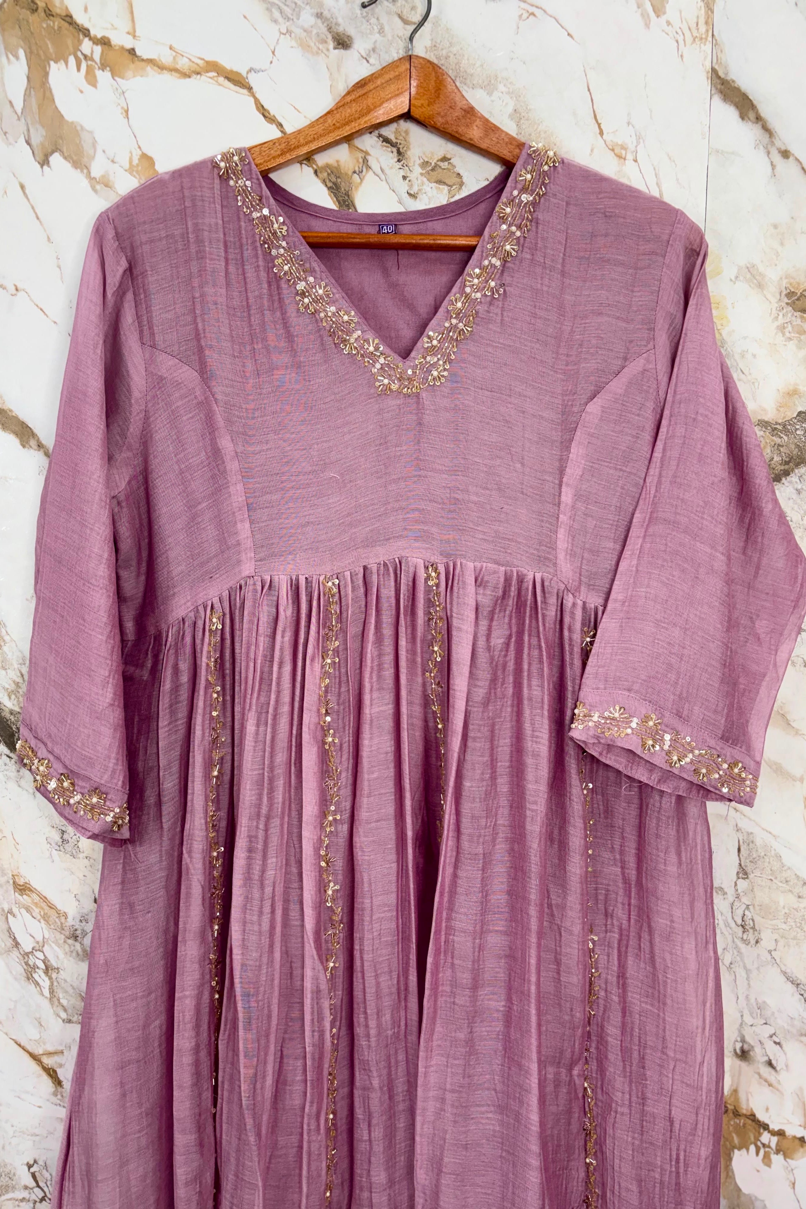 ✨Florence - Mauve Rosewood Mul Chanderi Anarkali Suit set 🛍️
