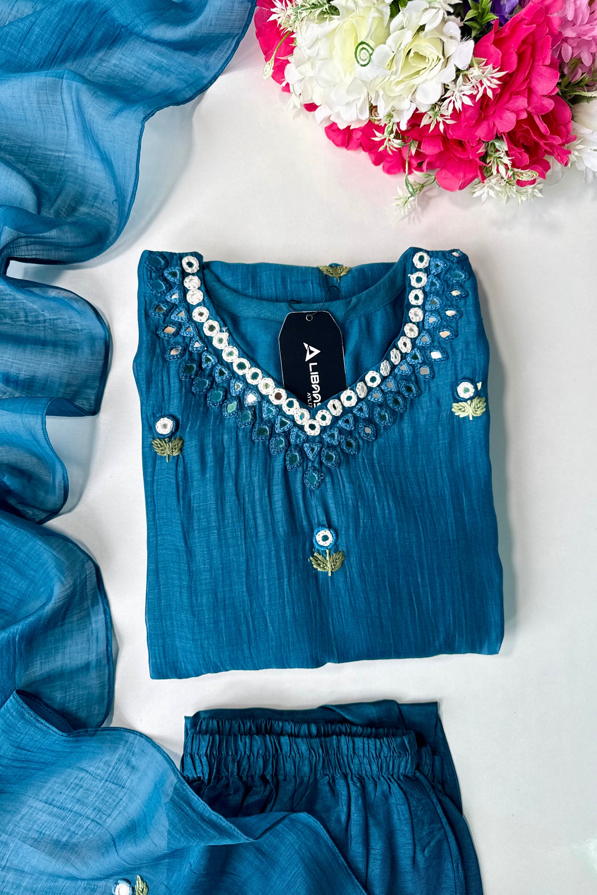 ✨”Ruby - Premium Blue Mul Chanderi A-Line Kurta Set