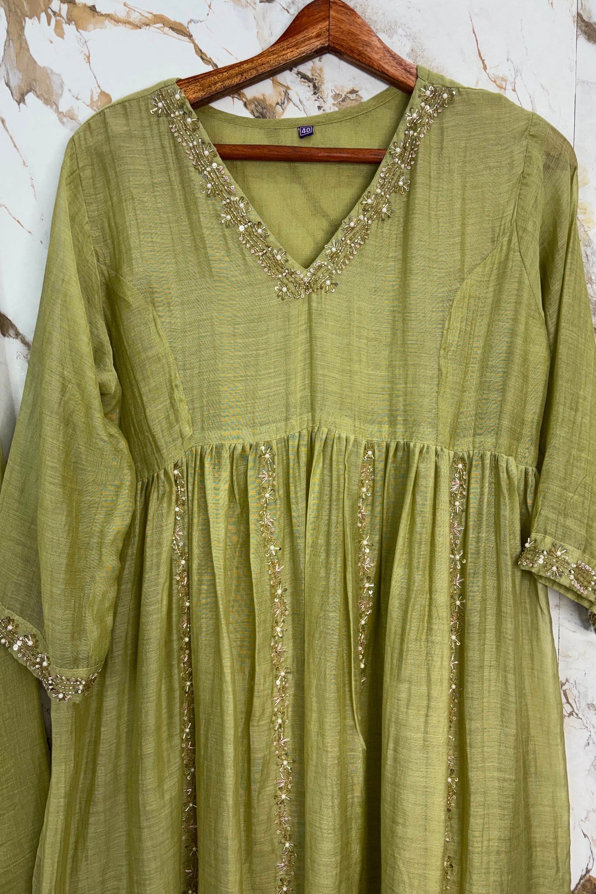 ✨Florence - Olive Pistachio Mul Chanderi Anarkali Suit set 🛍️