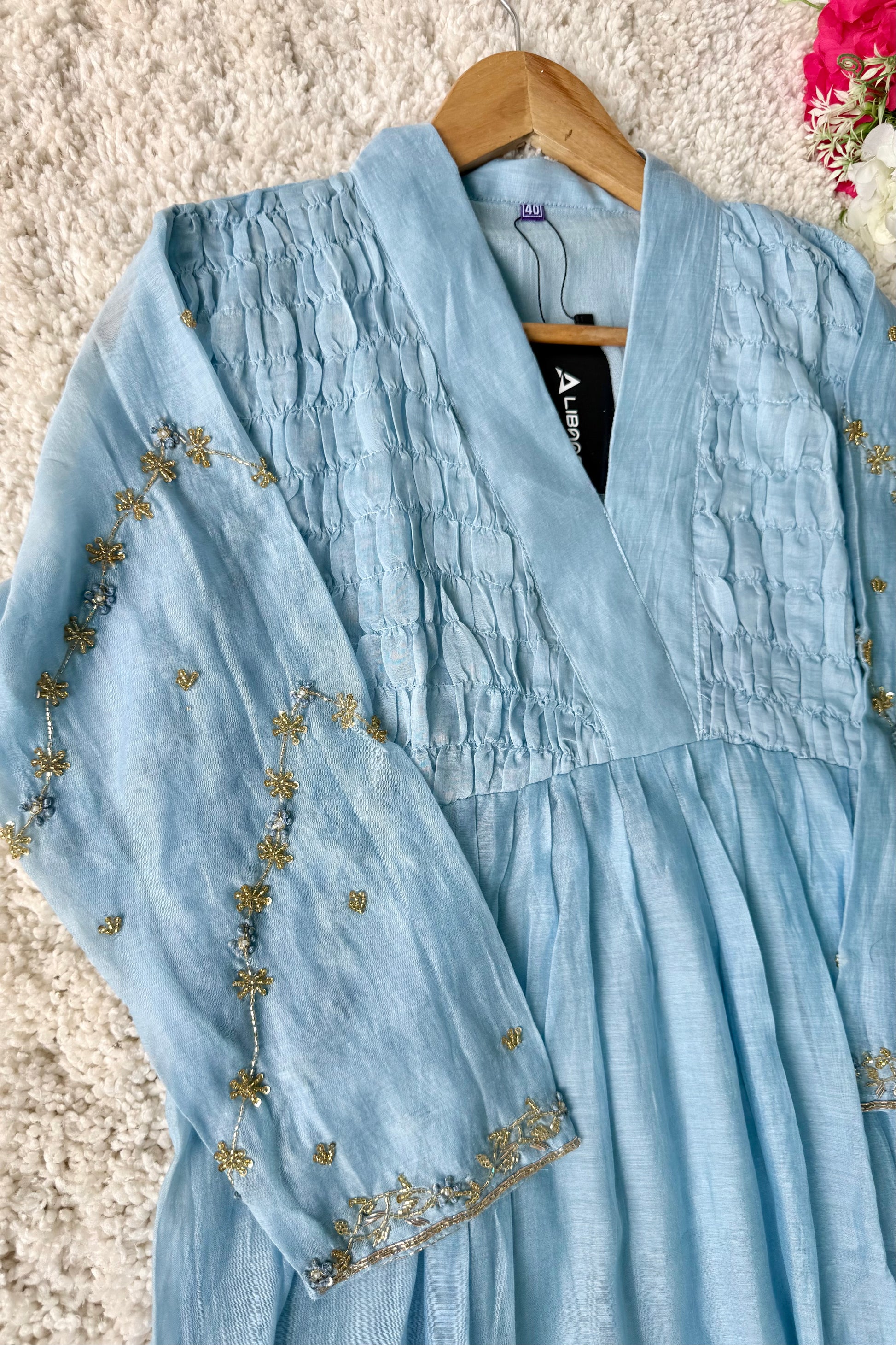✨Umang- Premium Blue Mul Chanderi Anarkali Kurta Set