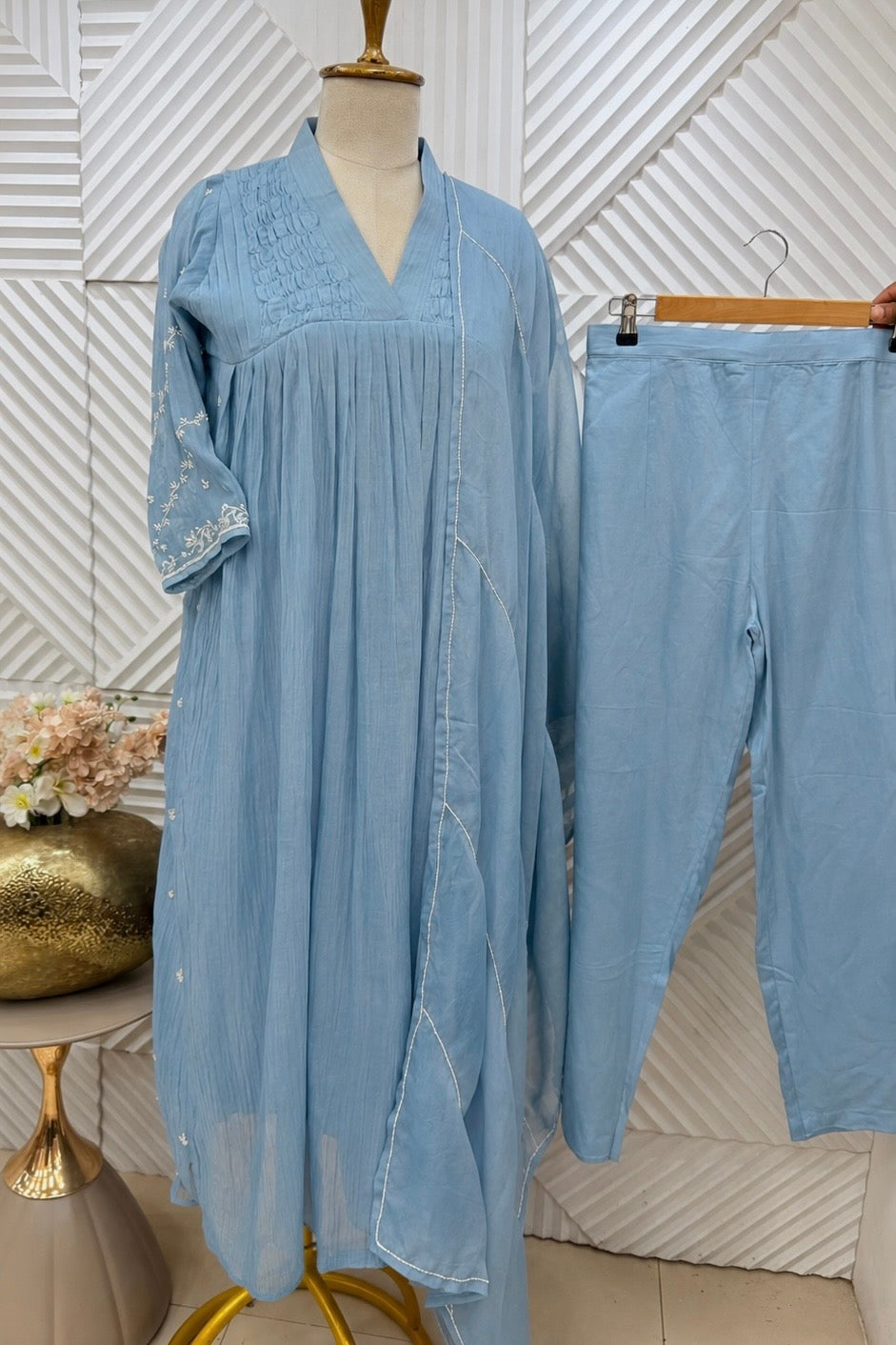 ✨Umang- Premium Blue Mul Chanderi Anarkali Kurta Set
