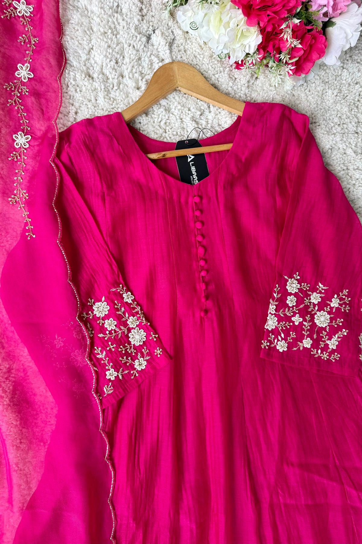 ✨Ay10- Beautiful Pink Mul Chanderi A Line Kurta set 💕