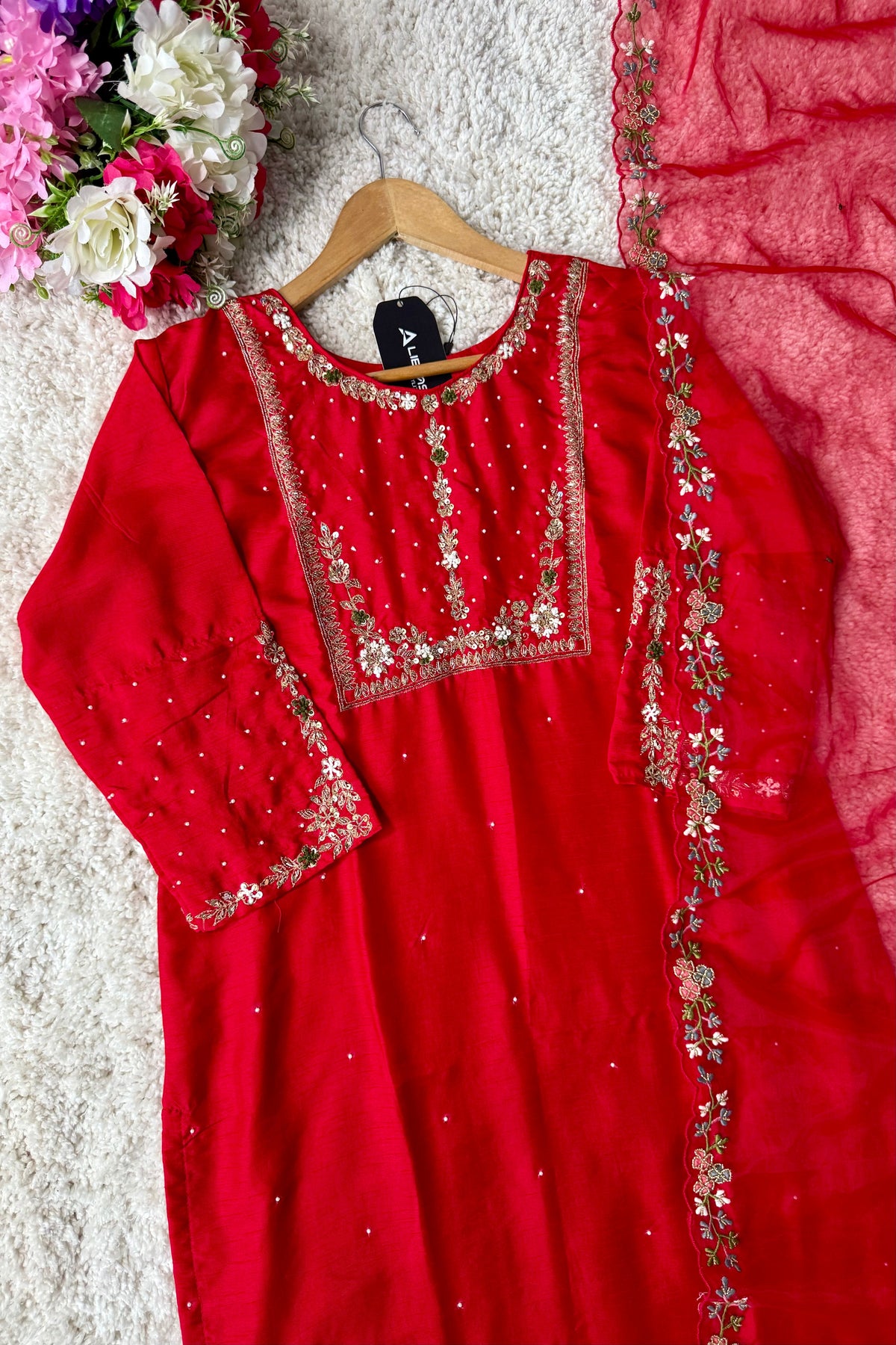 “ALKA” A very beautiful Red piece with zardozi & zari handwork set