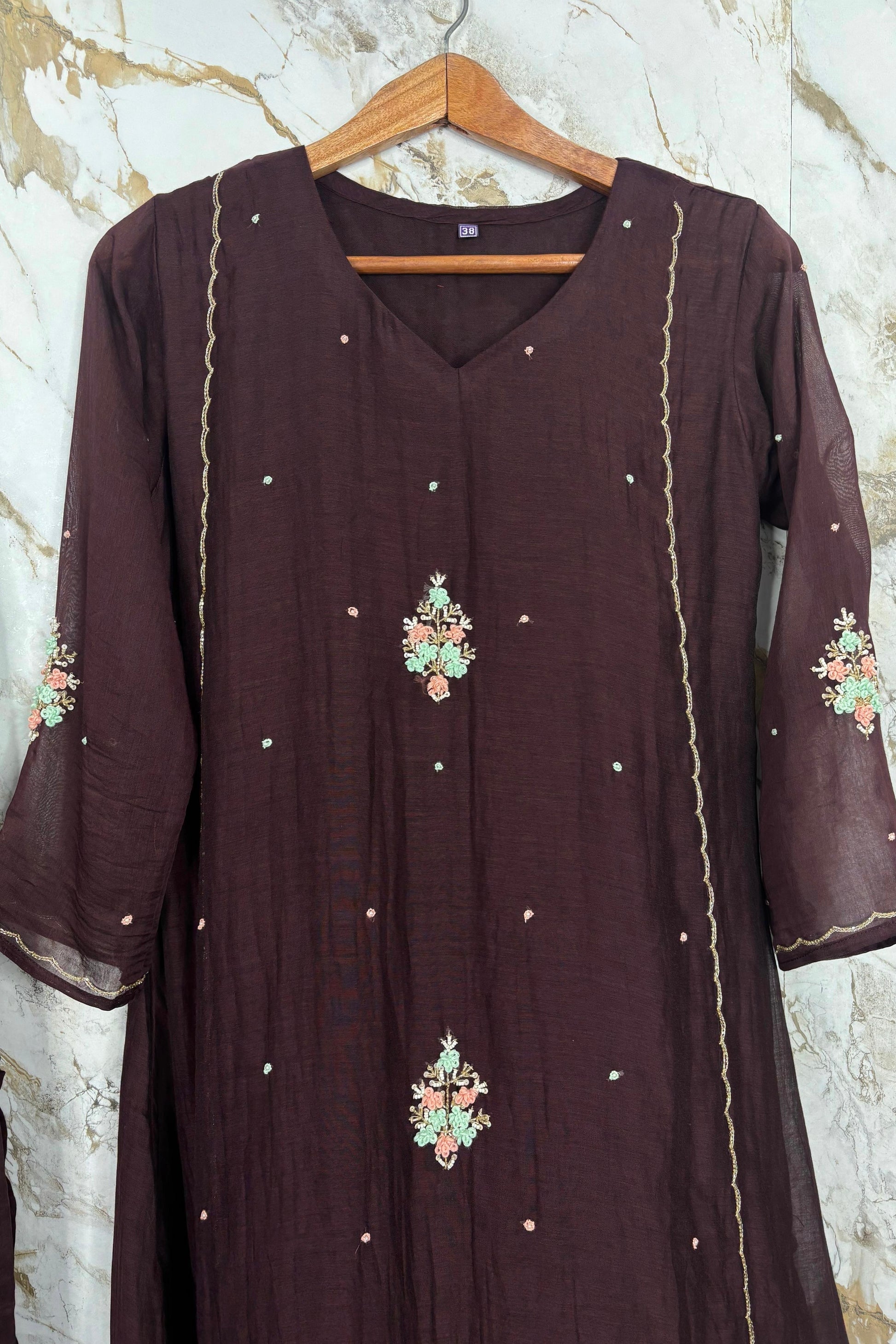 ✨Myra - Brown Mul Chanderi A-Line Anarkali Kurta set