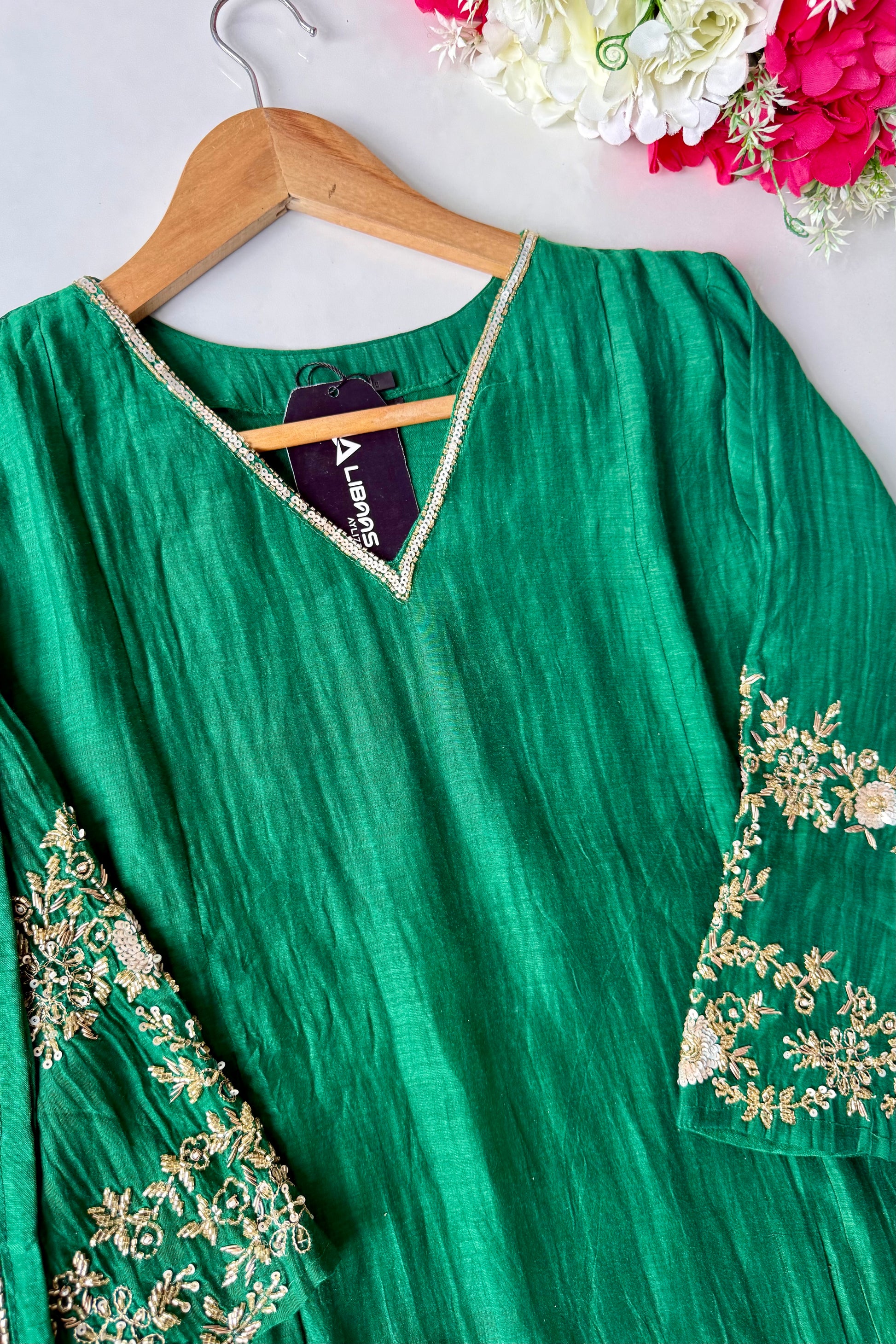 ✨”Amaya - Premium Green Mul Chanderi A-Line Kurta Set