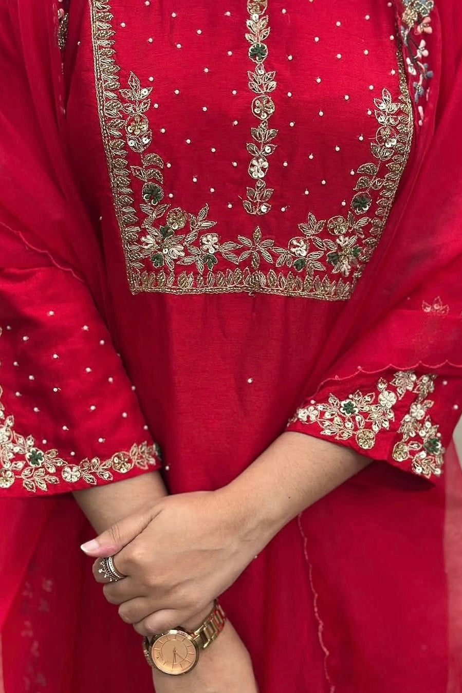 “ALKA” A very beautiful Red piece with zardozi & zari handwork set