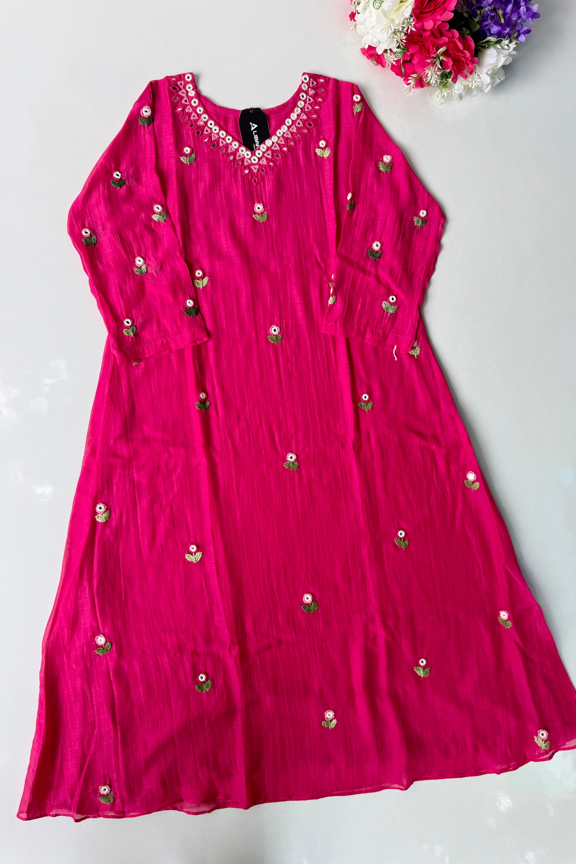 ✨”Ruby - Premium Pink Mul Chanderi A-Line Kurta Set 💕