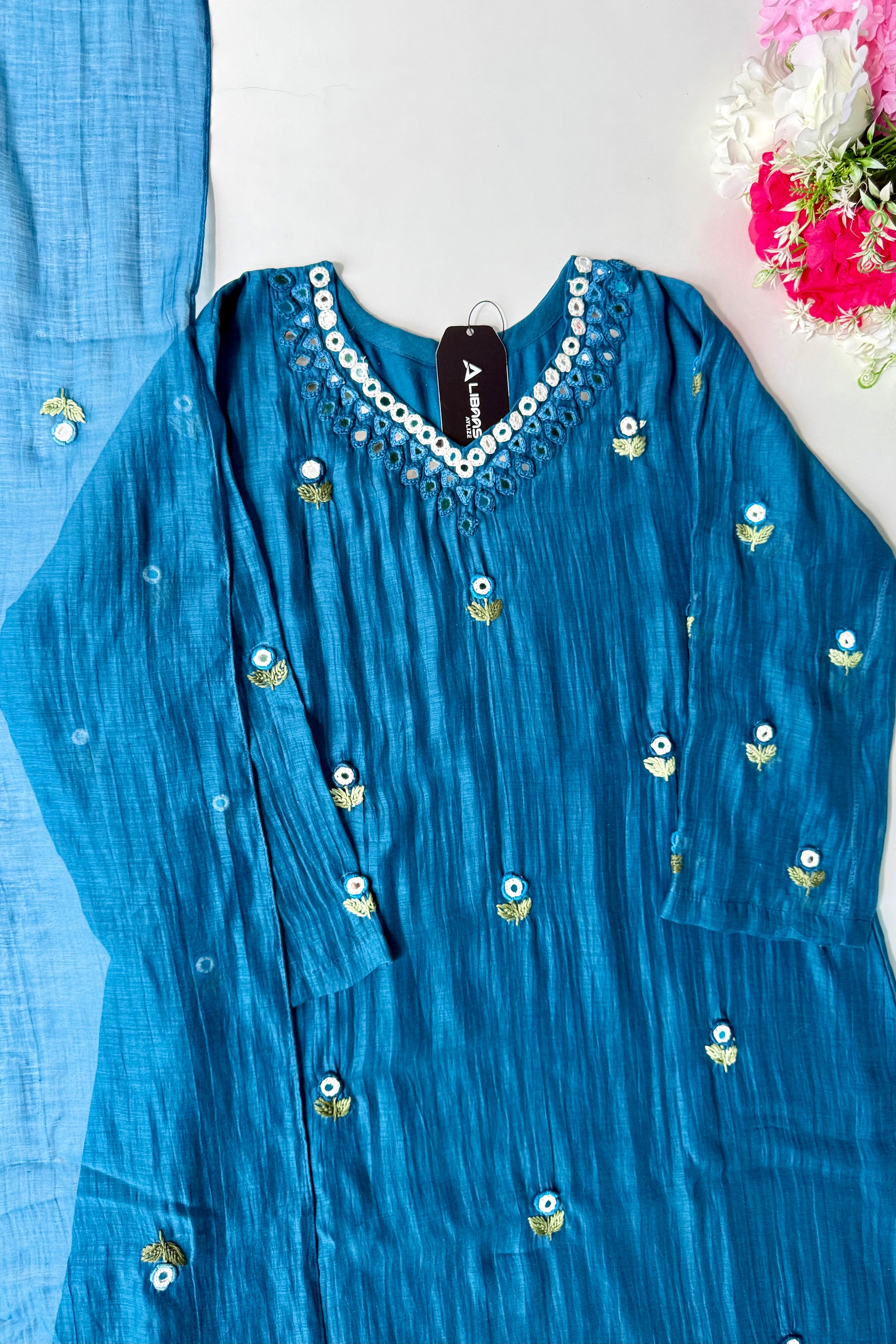 ✨”Ruby - Premium Blue Mul Chanderi A-Line Kurta Set