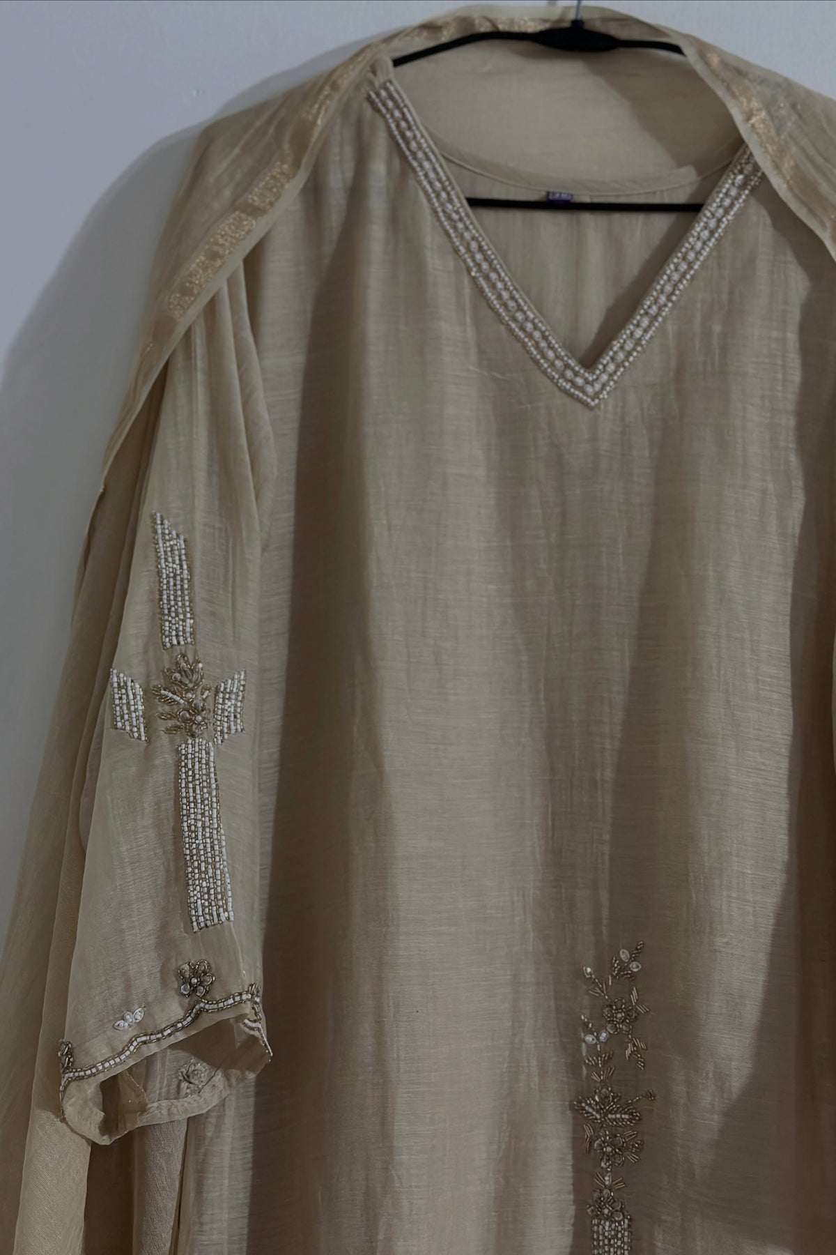 ✨ Mishka- Premium Champagne Ivory Mul Chanderi A Line Kurta Set