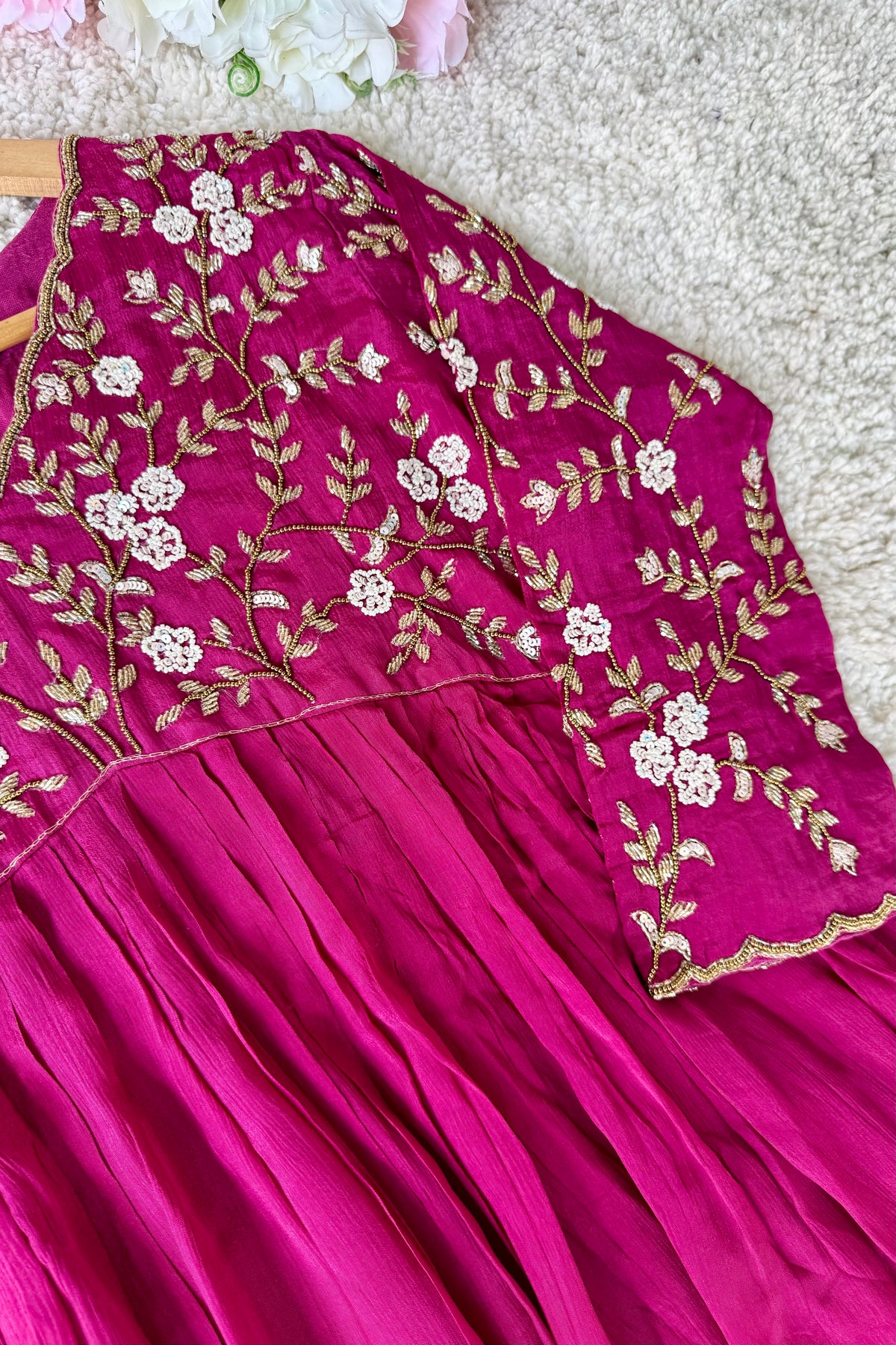 ✨Riti - Premium Magenta Chinnon Anarkali Kurta set