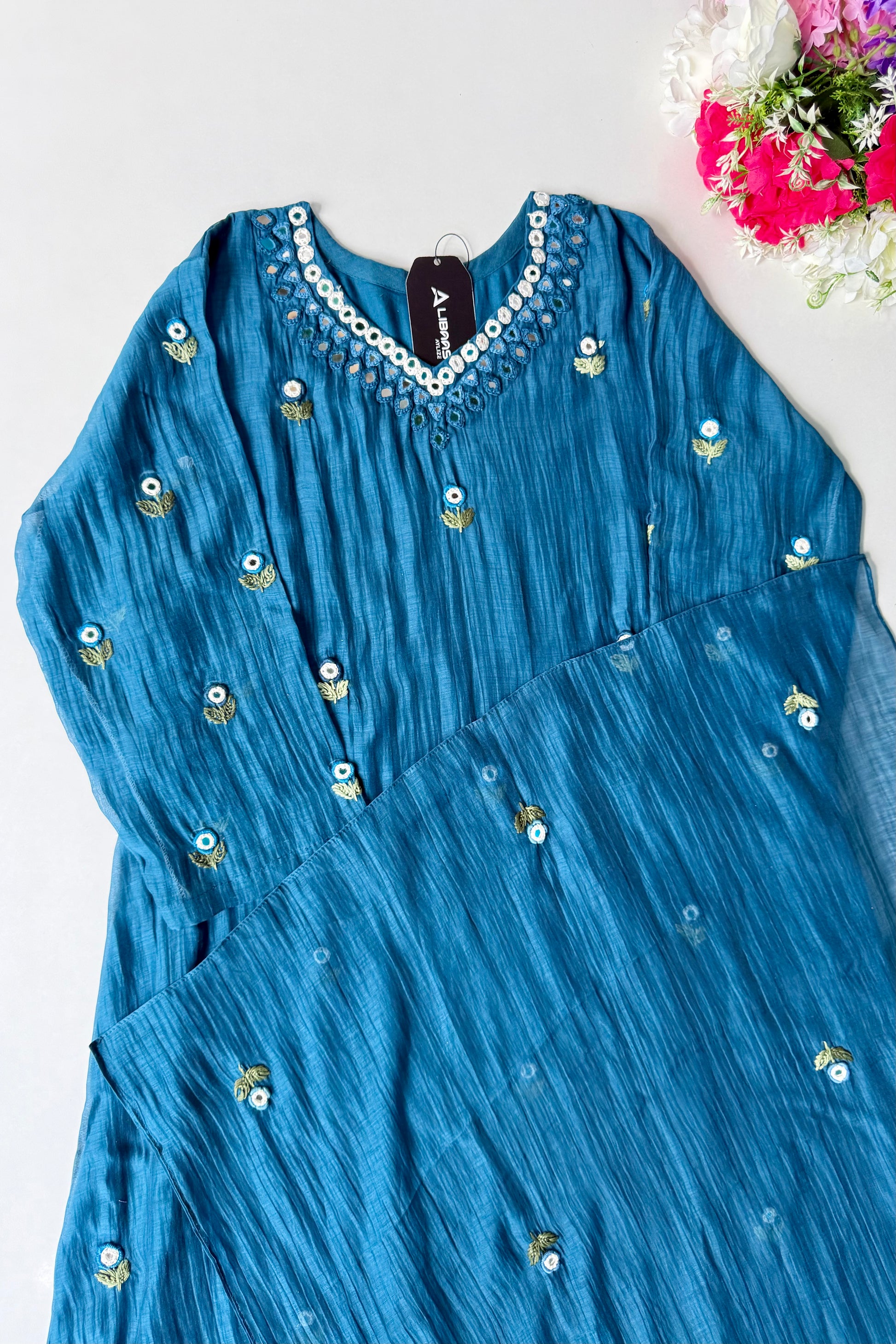 ✨”Ruby - Premium Blue Mul Chanderi A-Line Kurta Set