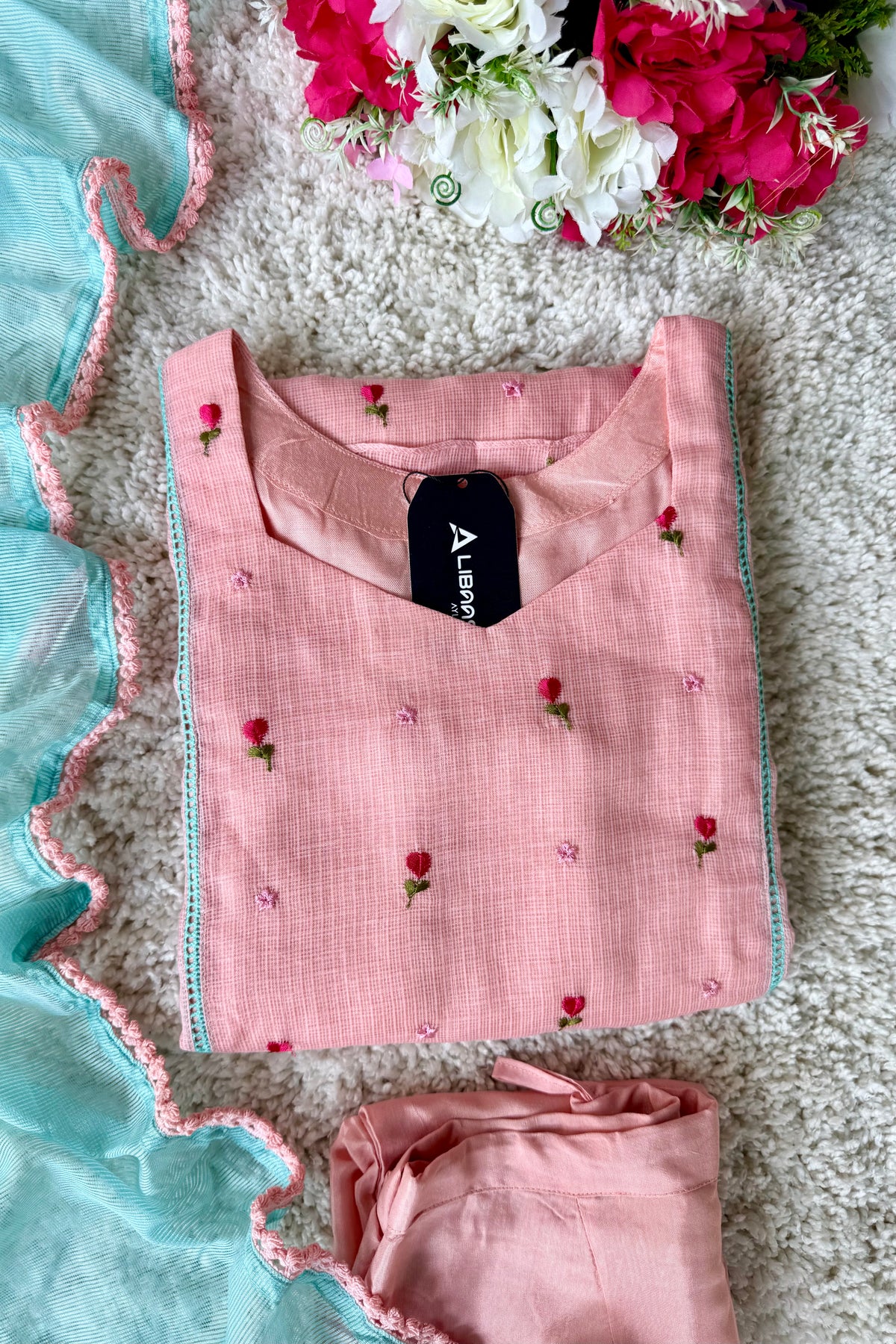✨Rosie - Rose Mul Kota A-Line Kurta set