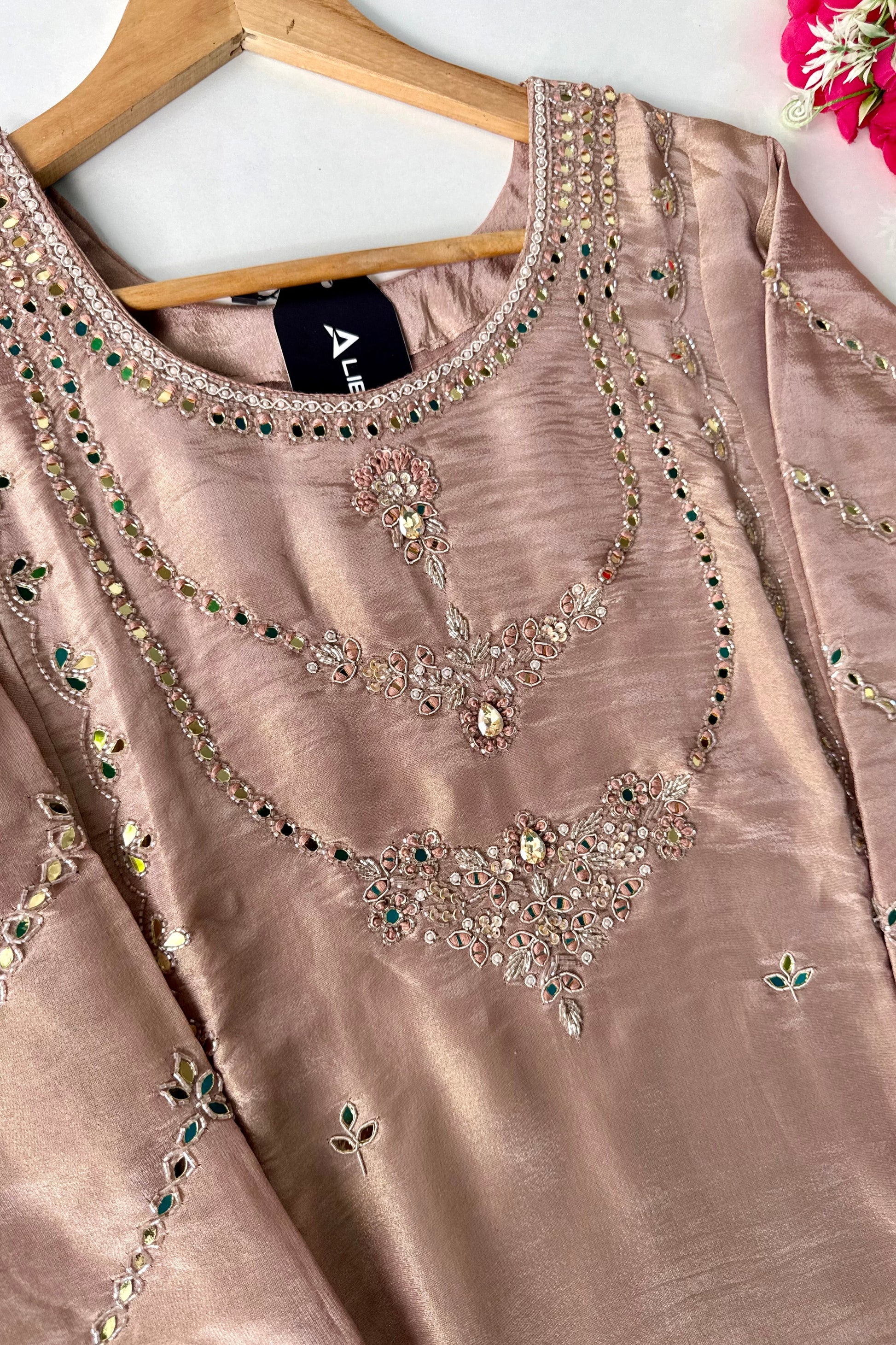 “Ayeza” Premium Tissue Mirror Work A Line Suit set 🛍️