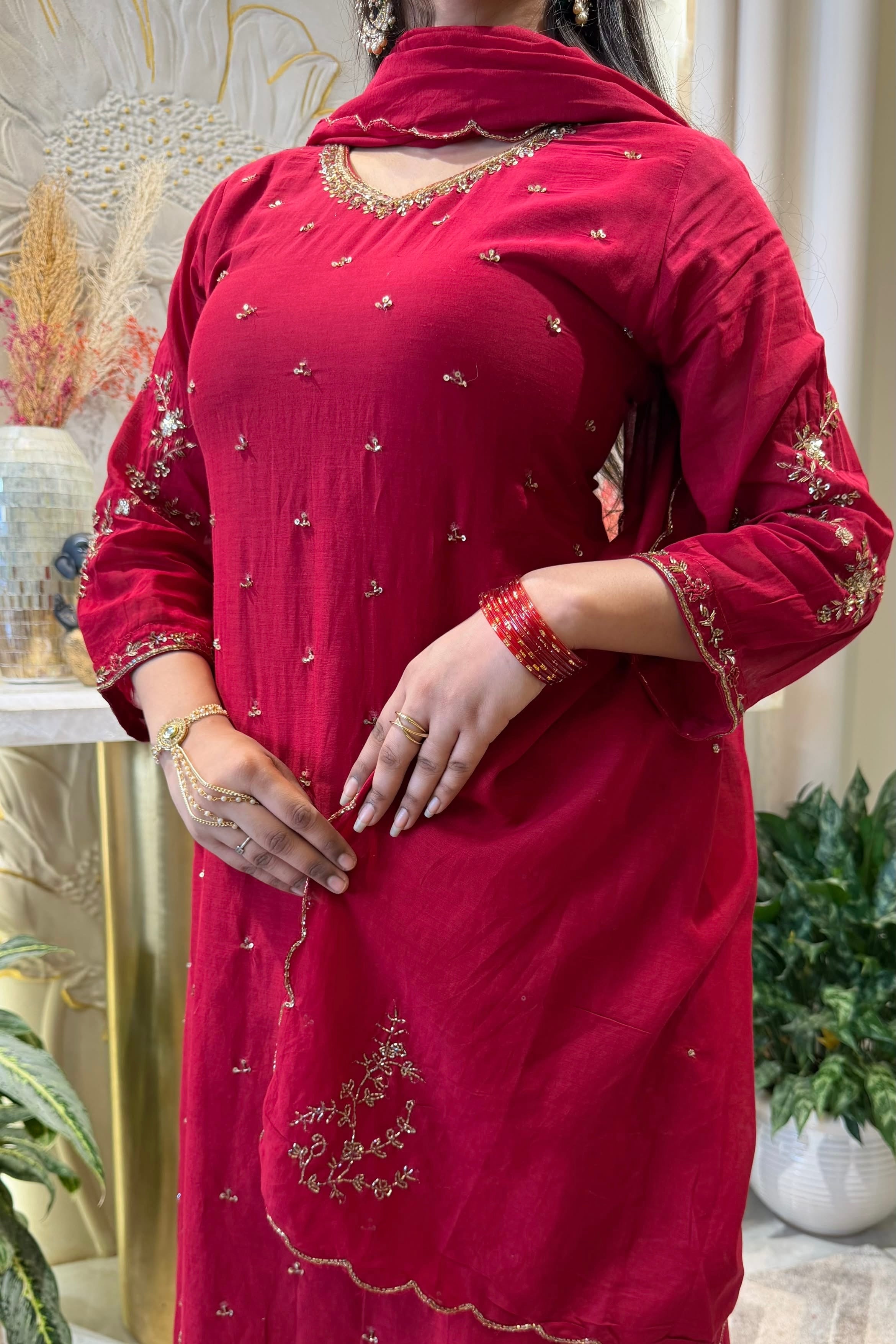 ✨Aditi - Karwa Chauth Special Mul Chanderi A-Line Kurta set