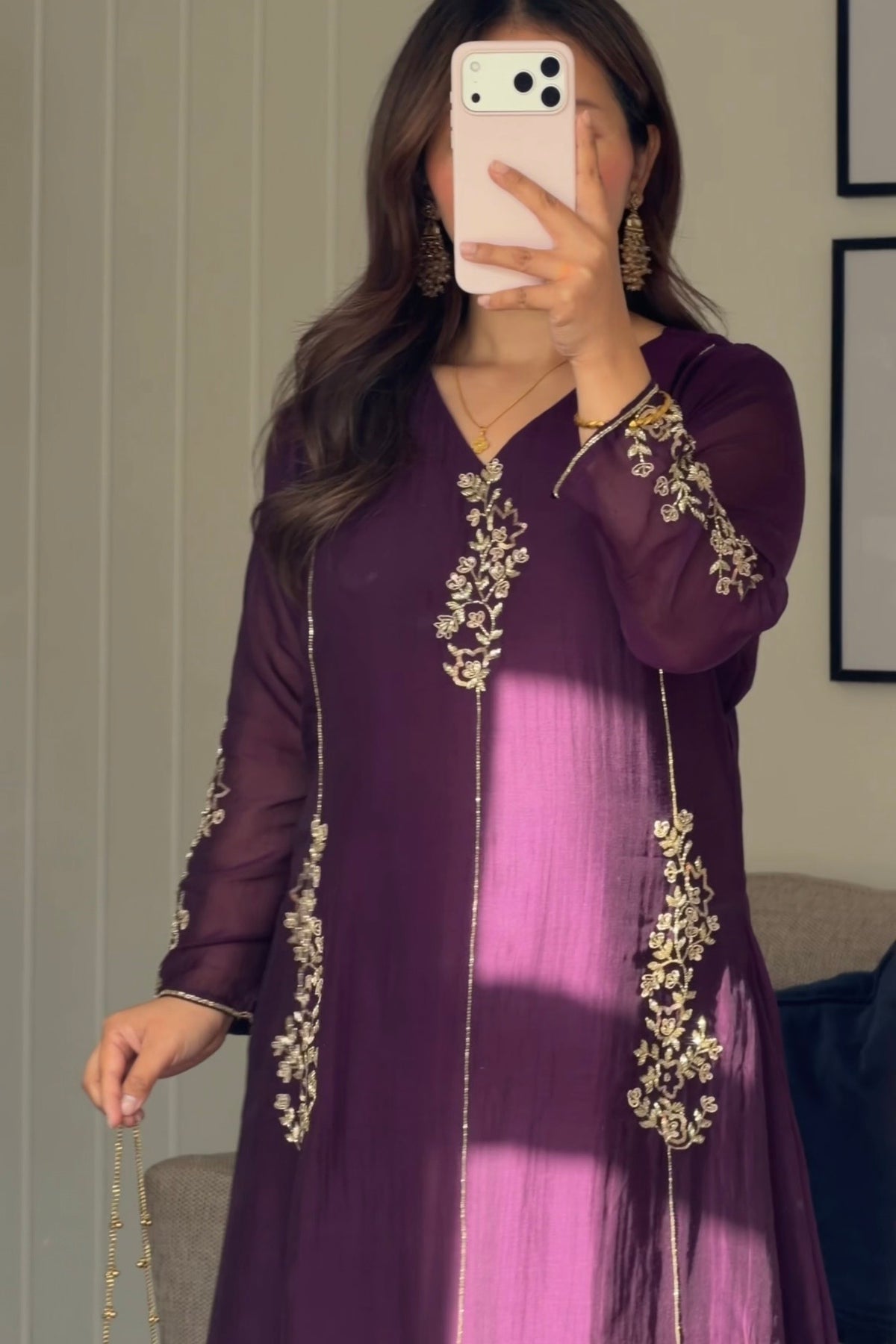 ✨Rida - Premium Purple Mul Chanderi A-Line Kurta Set