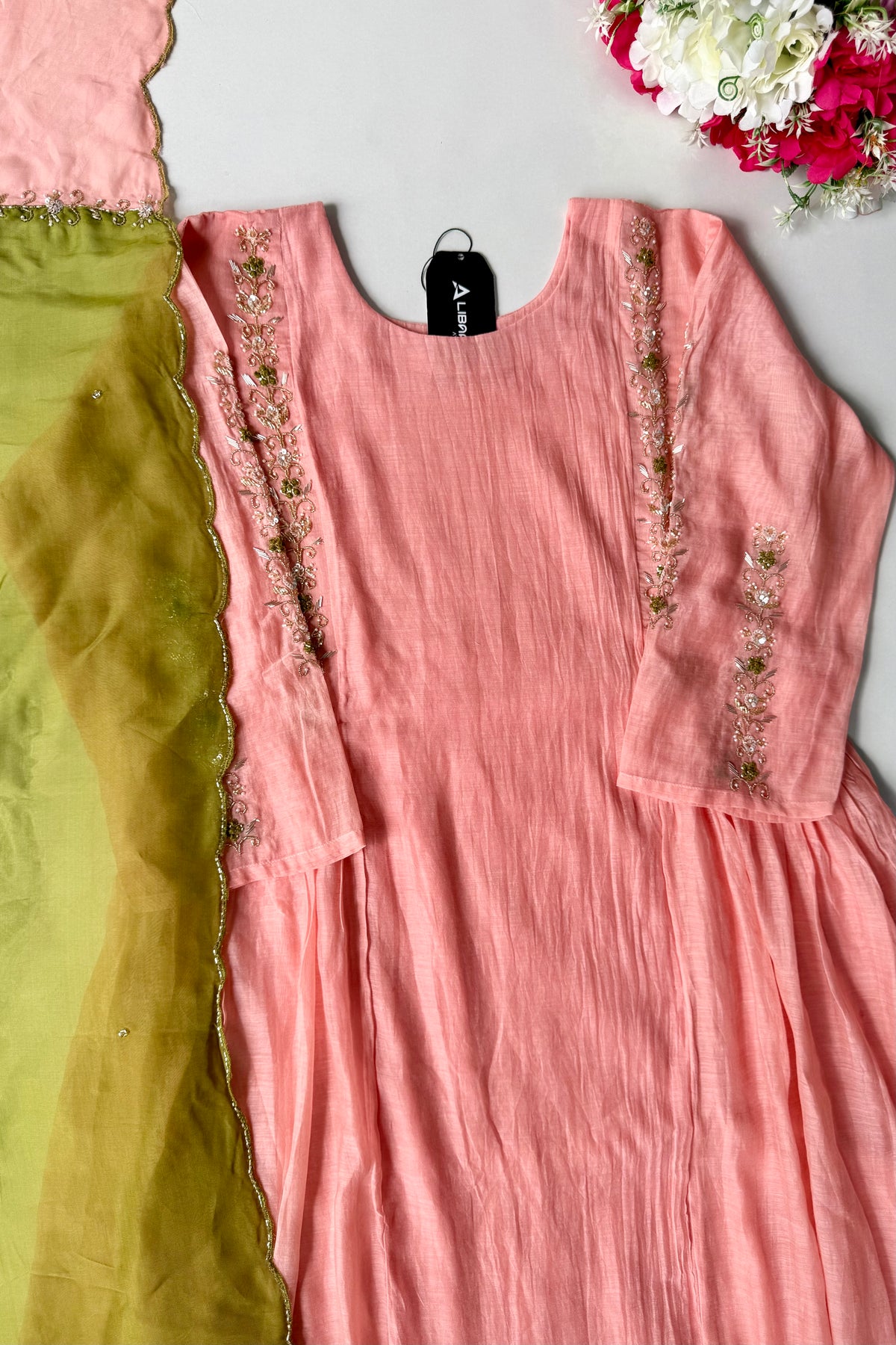 ✨ Princi- Premium Coral Rose Mul Chanderi Anarkali Kurta Set