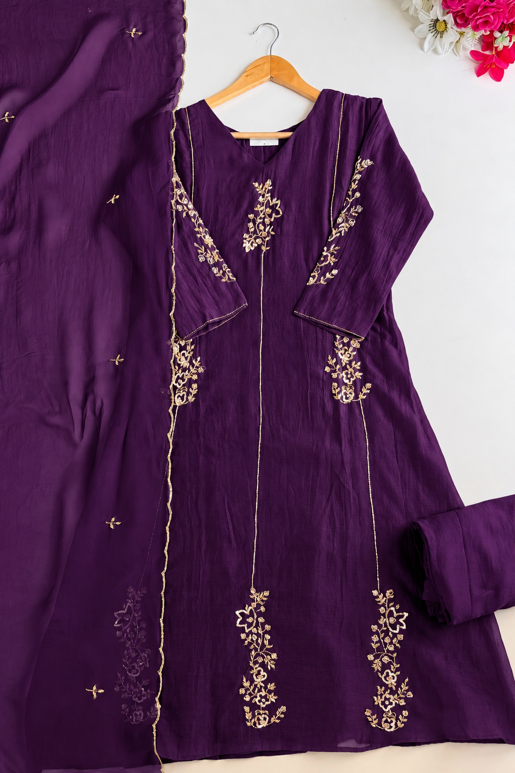 ✨”Rida - Premium Purple Mul Chanderi A-Line Kurta Set