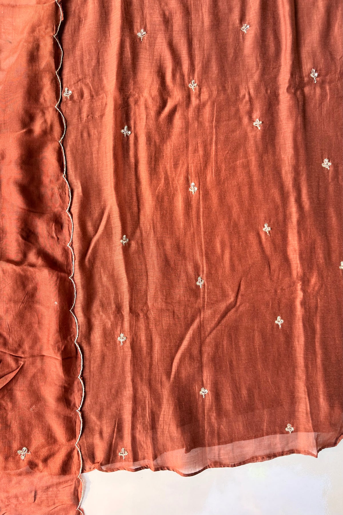 ✨”Nora - Premium Chocolate Brown Mul Chanderi A Line Kurta Set