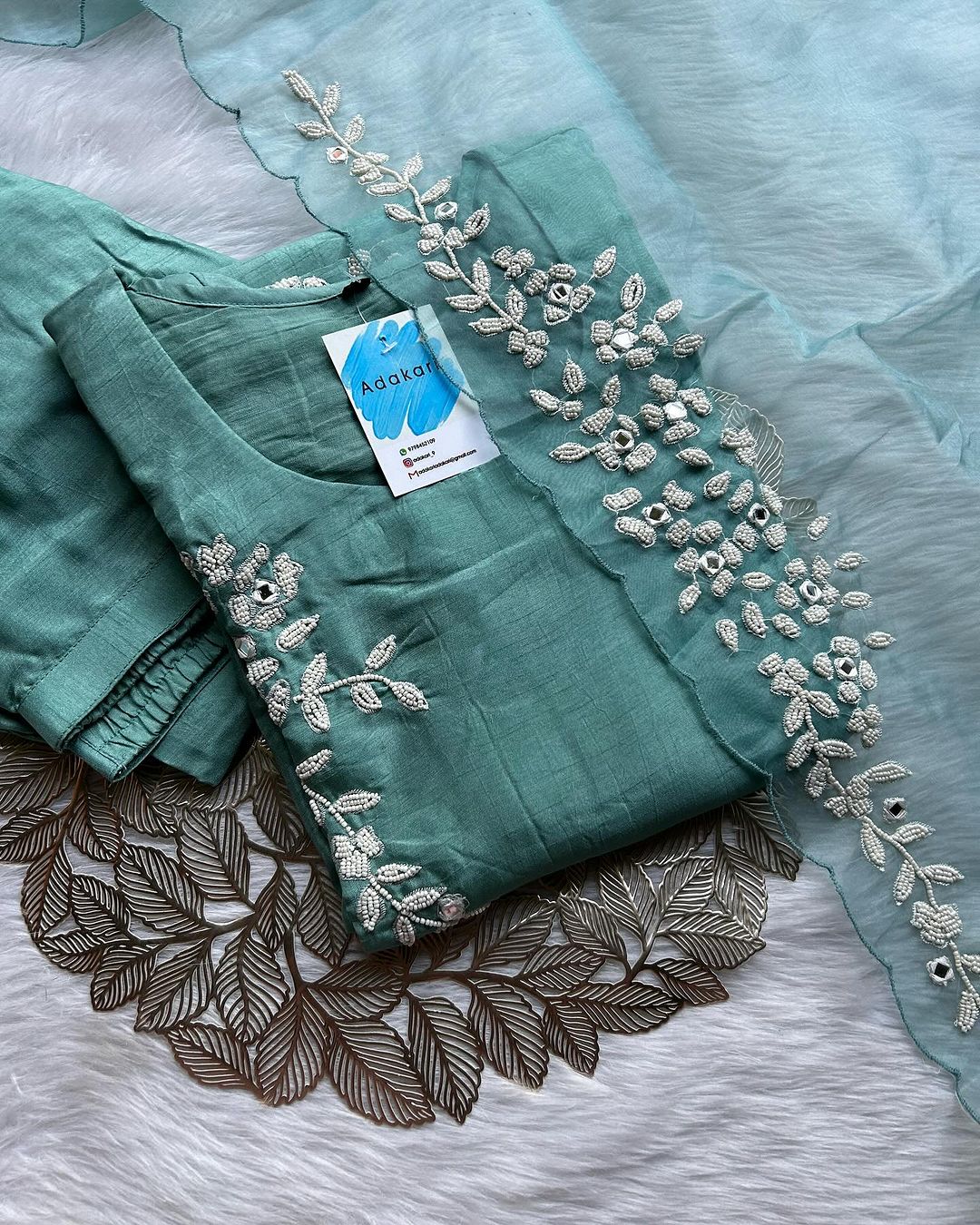 ‘’HEER” Sea Green Dola Silk Set