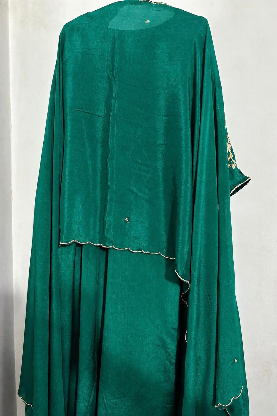 “Noor” Introducing Emerald Green Heavy Handwork Chinnon A Line Suit