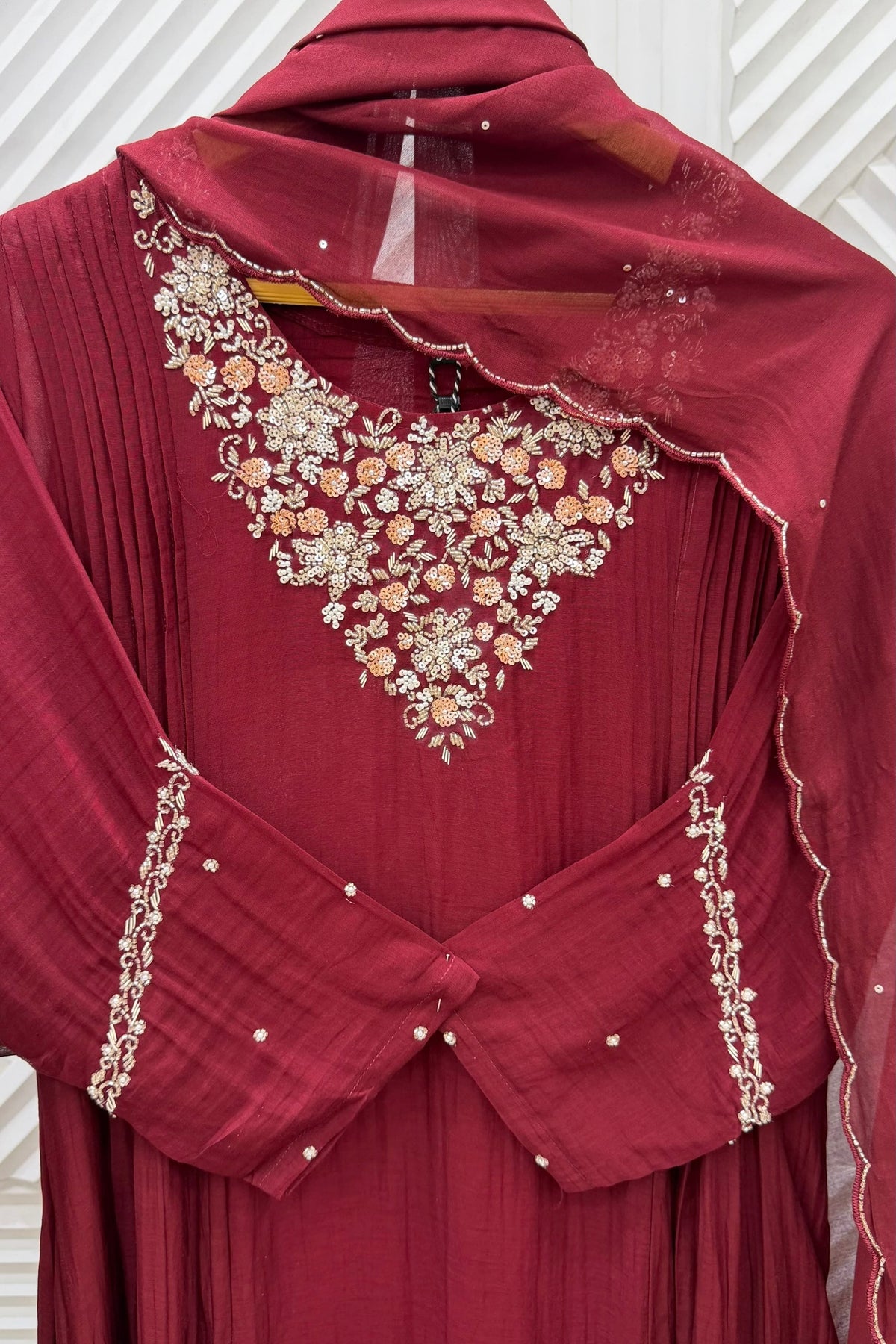 ✨Aarohi - Banaras mul chanderi A Line Kurta Set