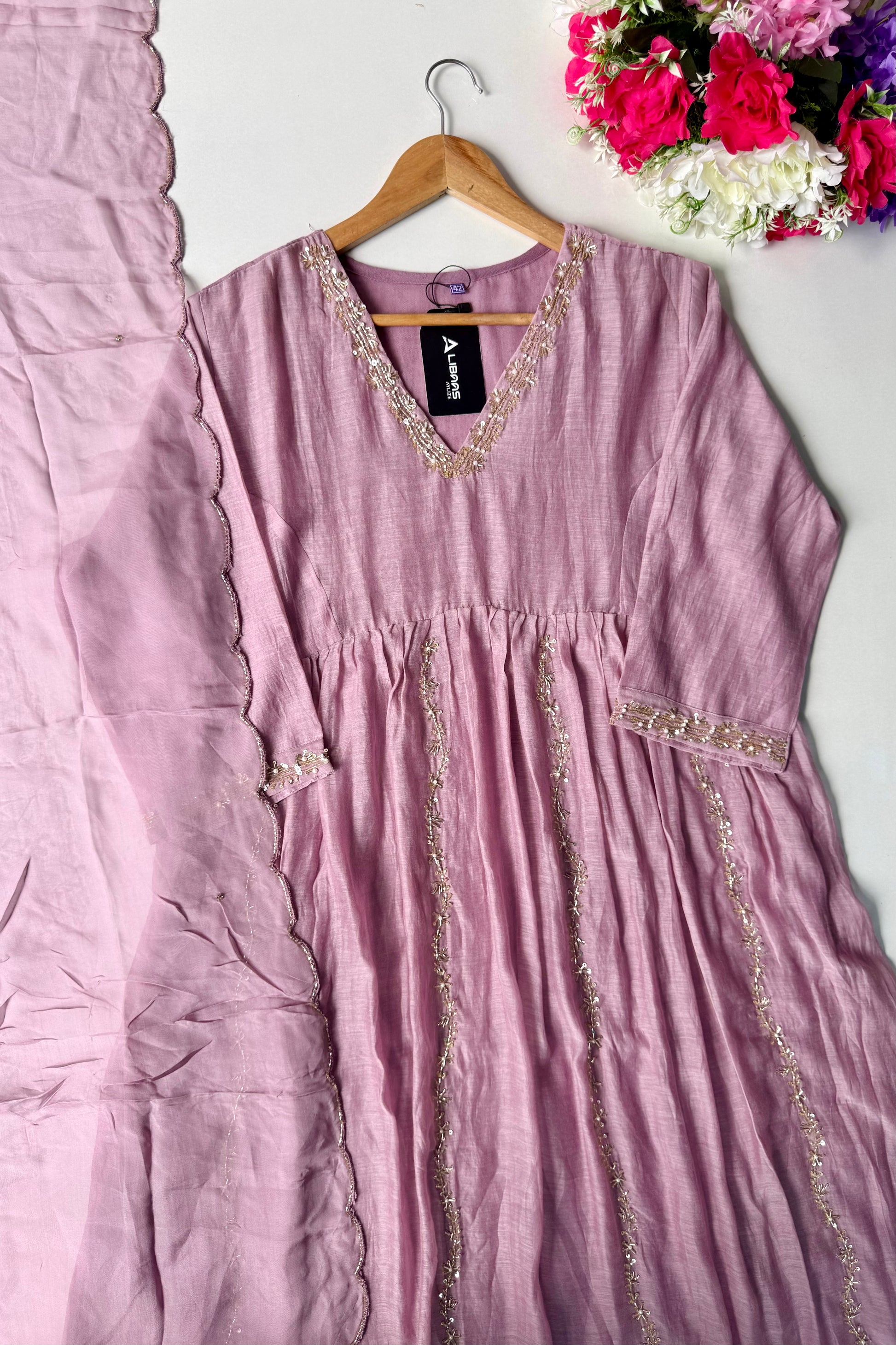 ✨Florence - Mauve Rosewood Mul Chanderi Anarkali Suit set 🛍️