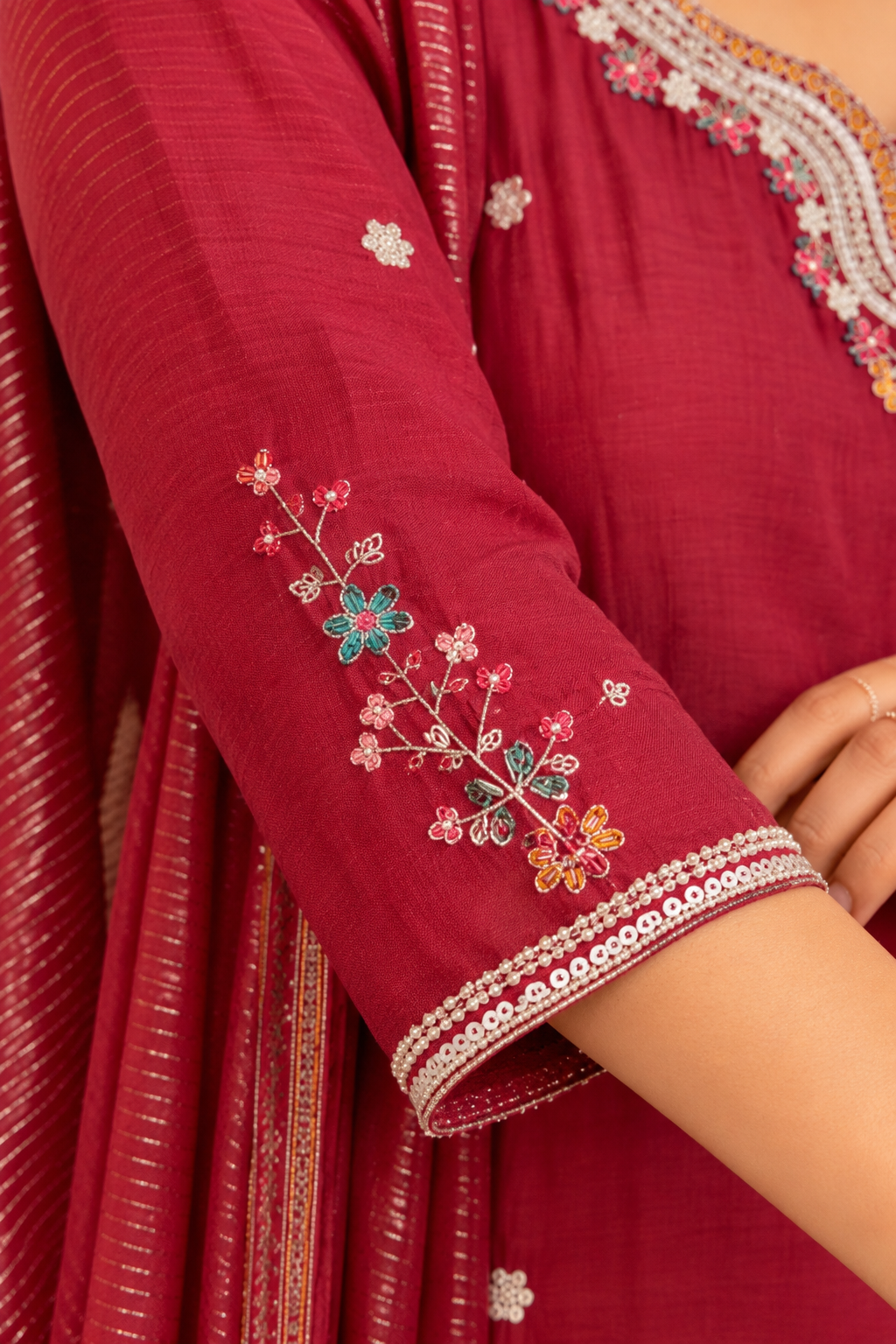 “Bindiya” Deep Rose Mul Chanderi Stright kurta set