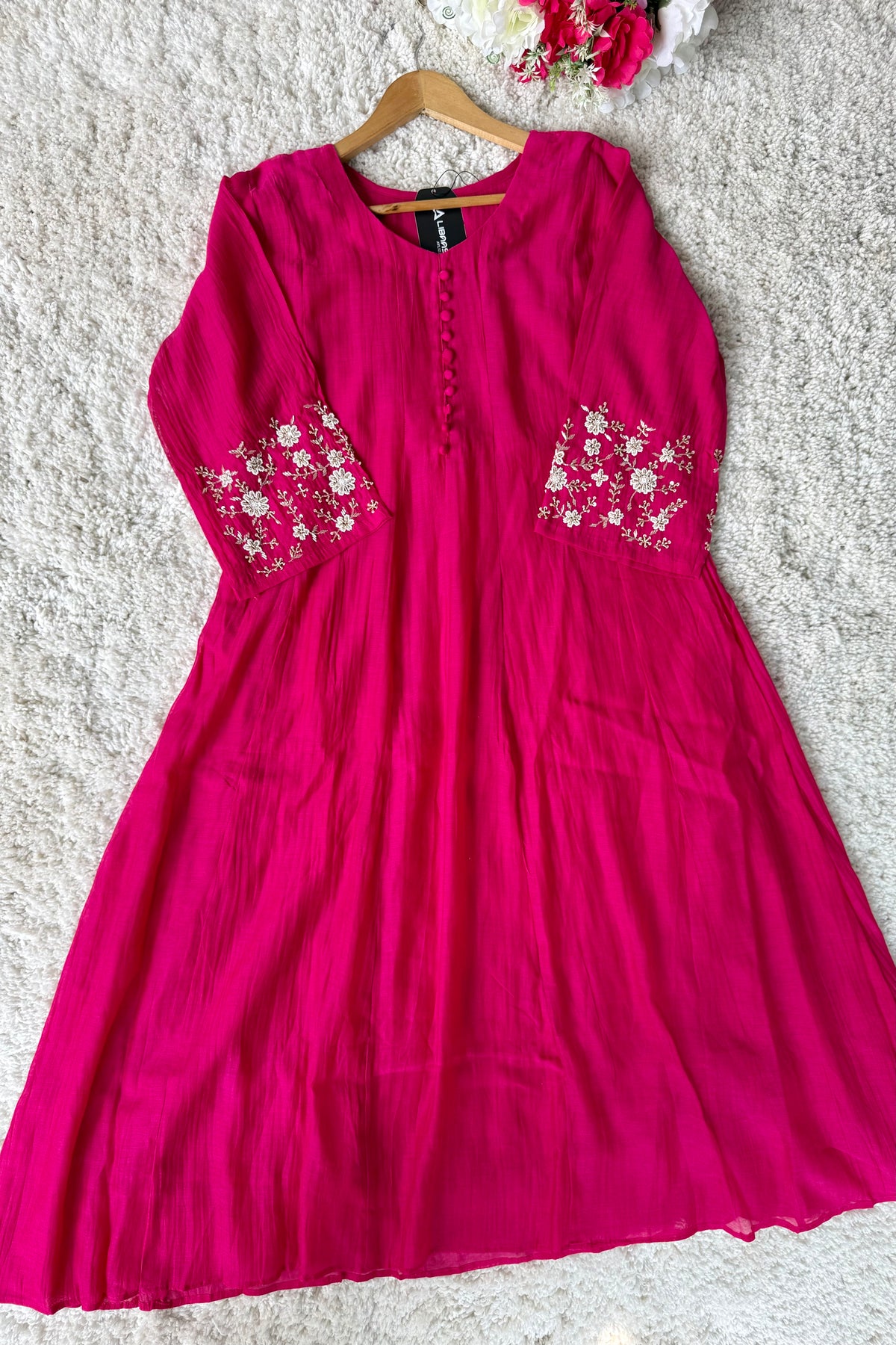 ✨Ay10- Beautiful Pink Mul Chanderi A Line Kurta set 💕