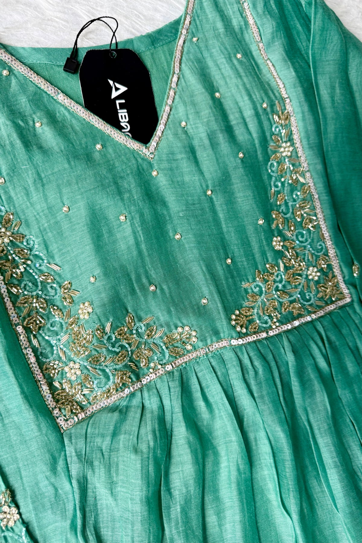 ✨ Gulnoor – Green Mul Chanderi A-Line Kurta Set with Dupatta