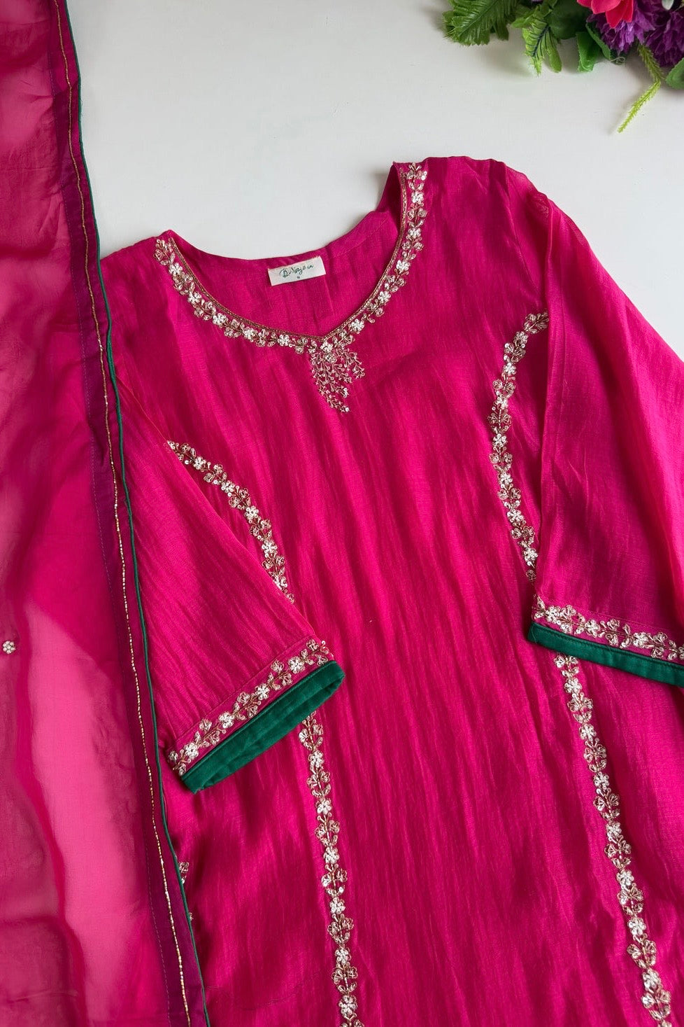 ✨”Maya - Premium Pink Mul Chanderi A-Line Kurta Set