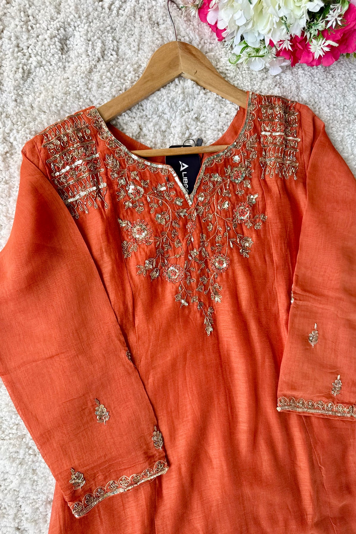 ✨Daisy - Premium Ornage Mul Chanderi A-Line Anarkali Kurta set