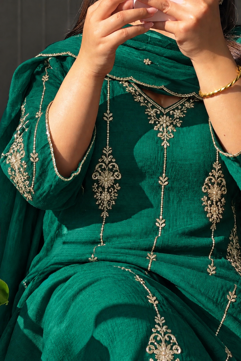 ✨Rida - Diwali Special Green  Mul Chanderi A-Line Kurta Set