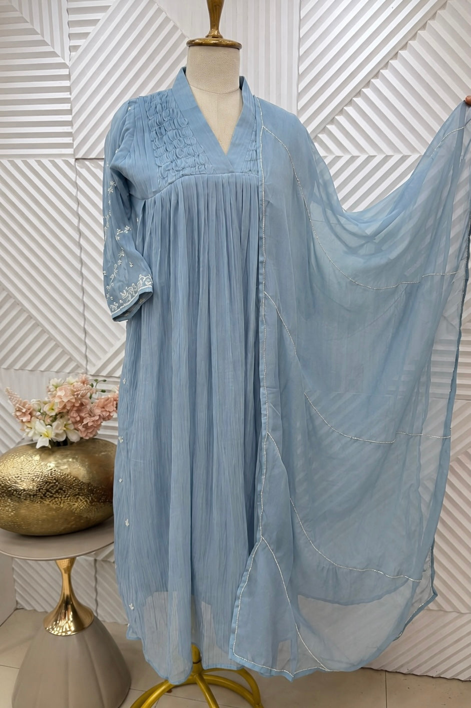 ✨Umang- Premium Blue Mul Chanderi Anarkali Kurta Set