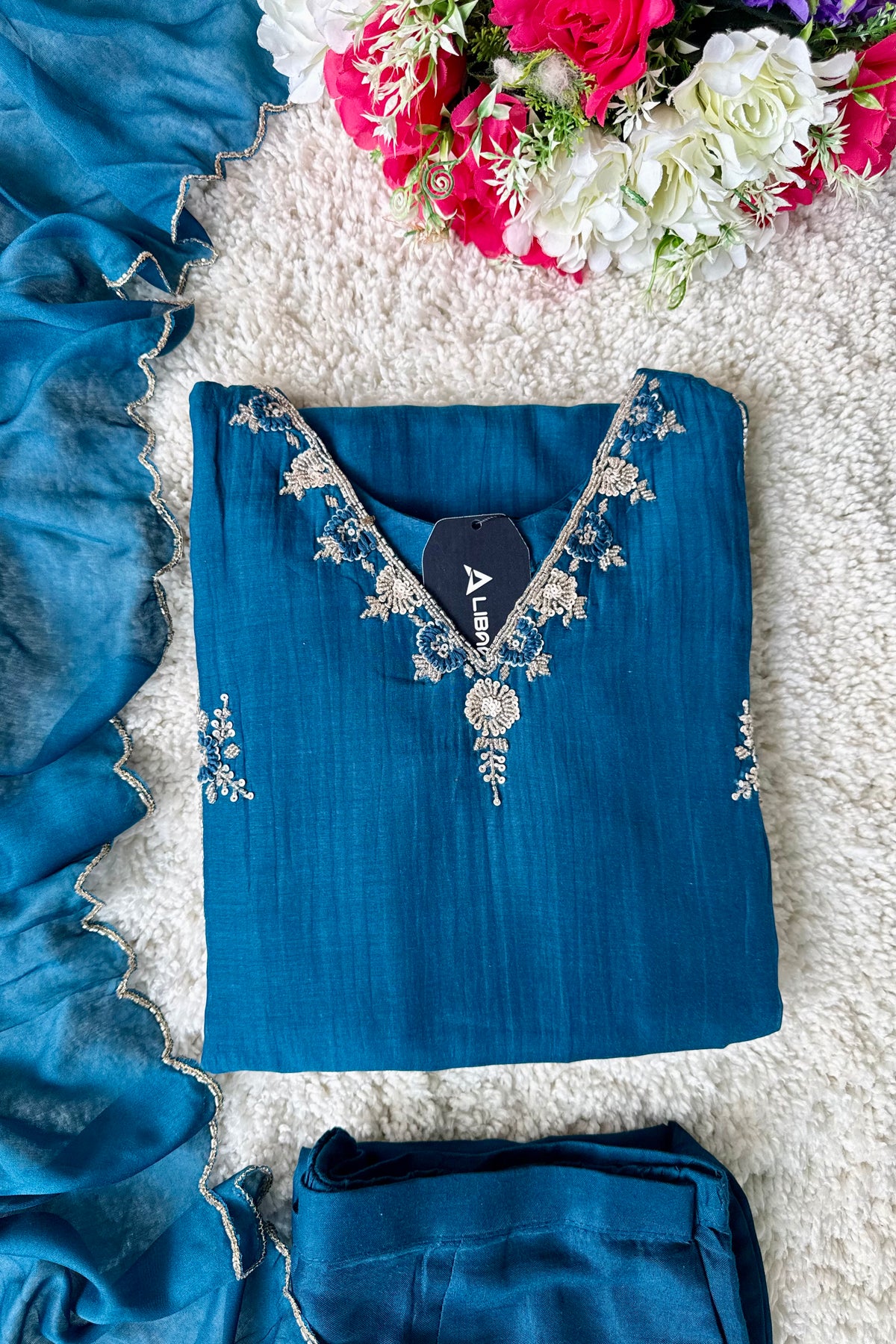 ✨ Daisy - Premium Blue Mul Chanderi A-Line Anarkali Kurta set