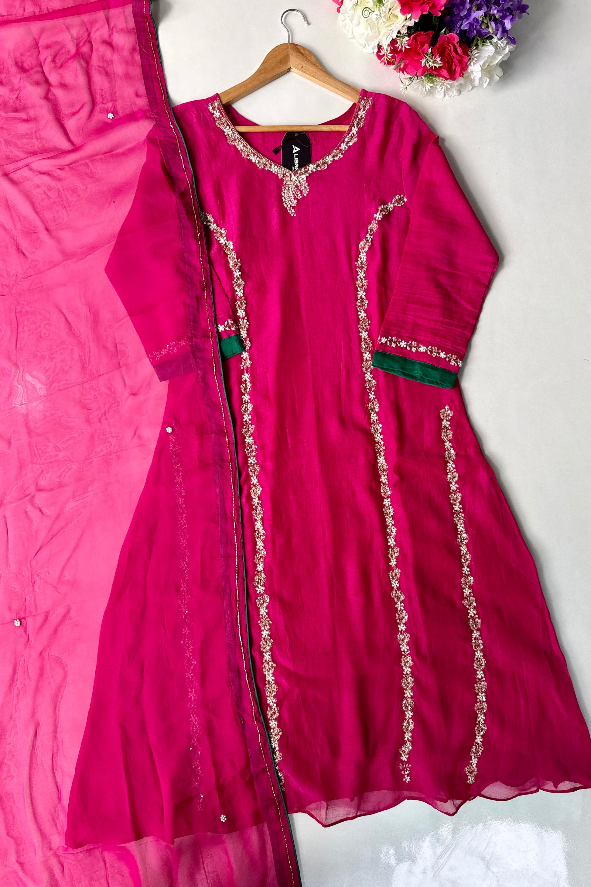 ✨”Maya - Premium Pink Mul Chanderi A-Line Kurta Set