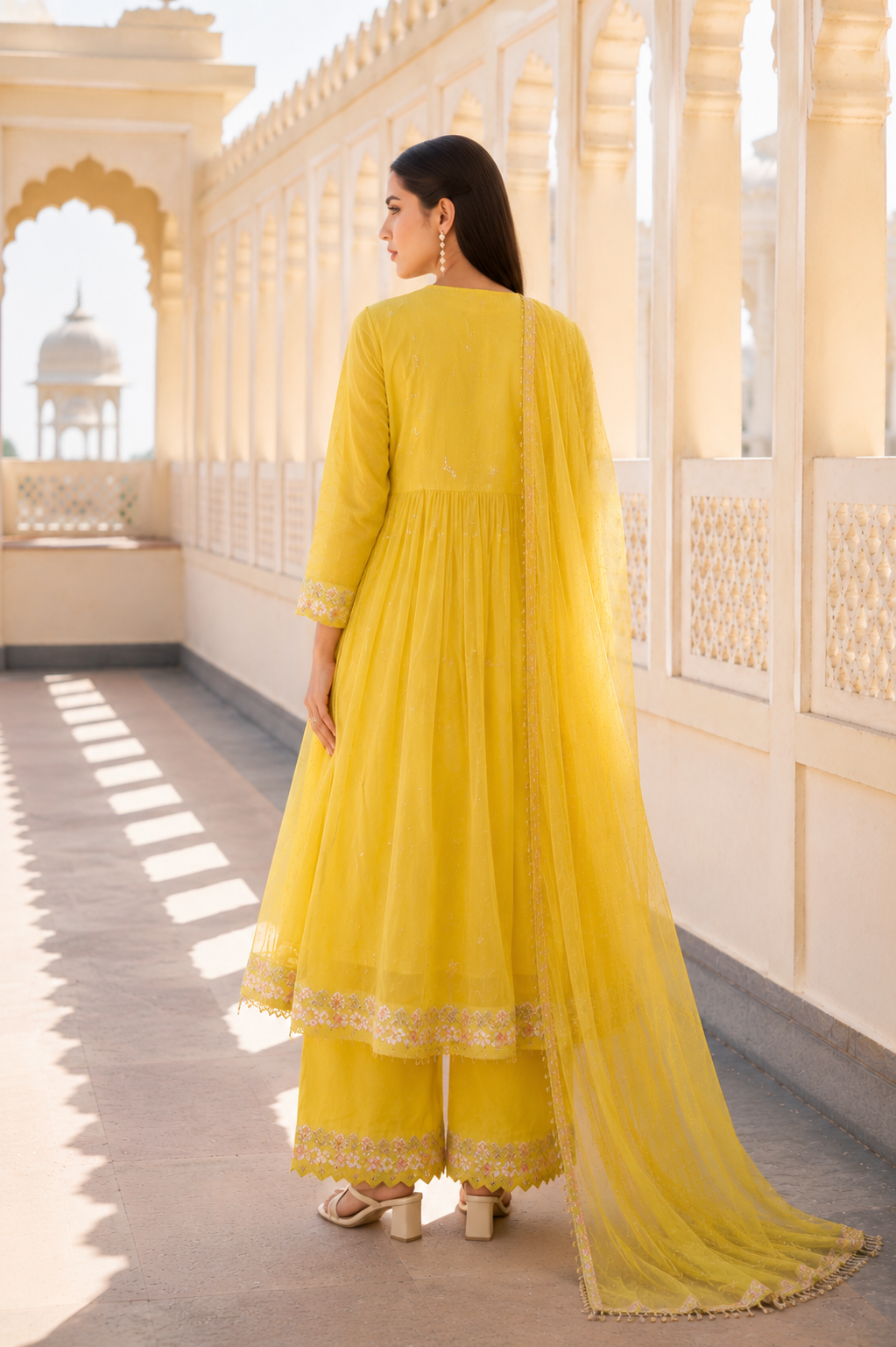 “Sana” Premium Sunflower Cotton Embroidered Anarkali kurta set