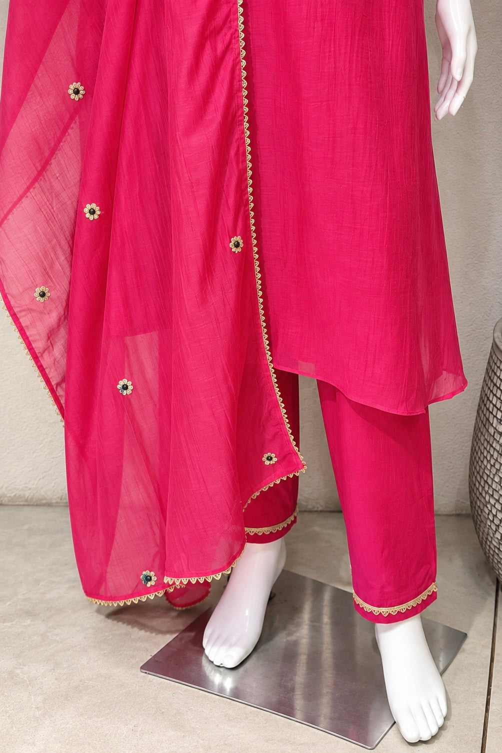 ✨”Palak - Premium Royal Pink Mul Chanderi A-Line Kurta Set
