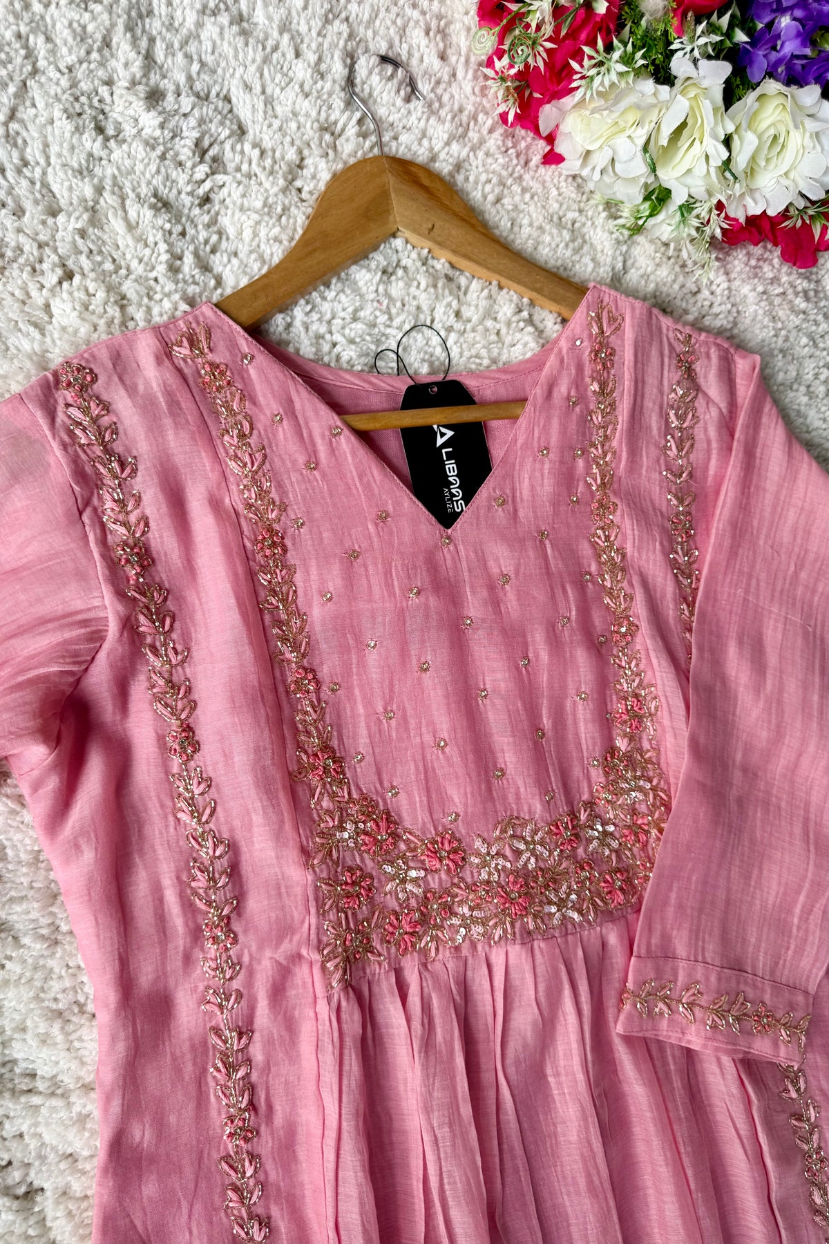 “Ayza” Premium Blush Rose Pink  Mul Chanderi A Line Suit set