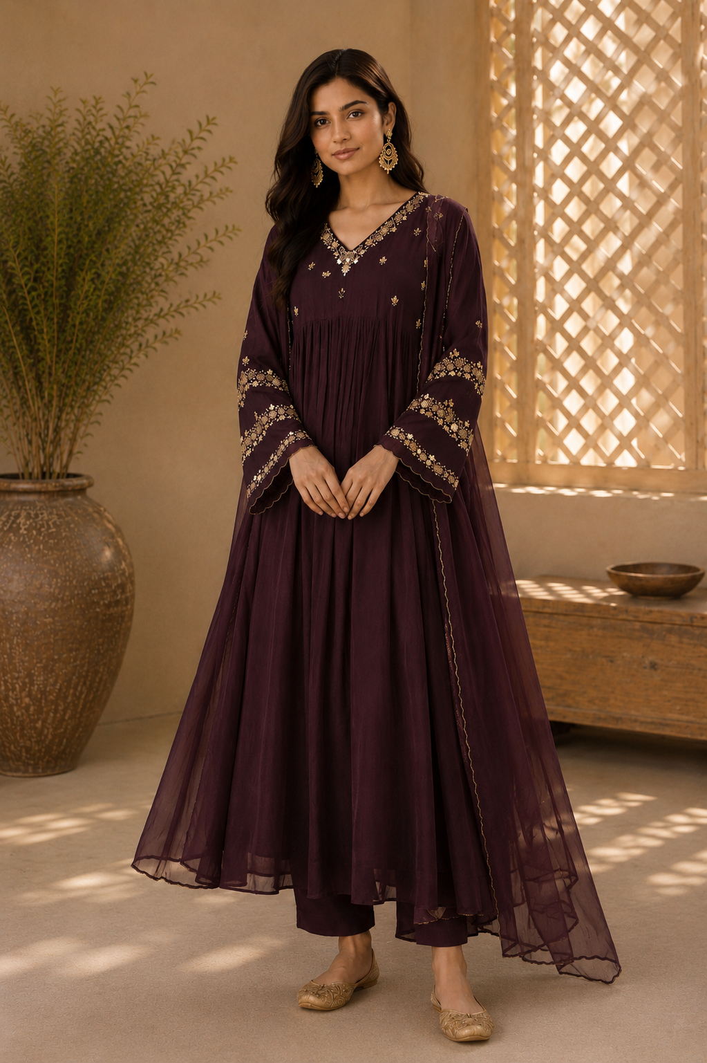 “Az026” Premium Party Wear Chinnon Anarkali Suit set 🛍️