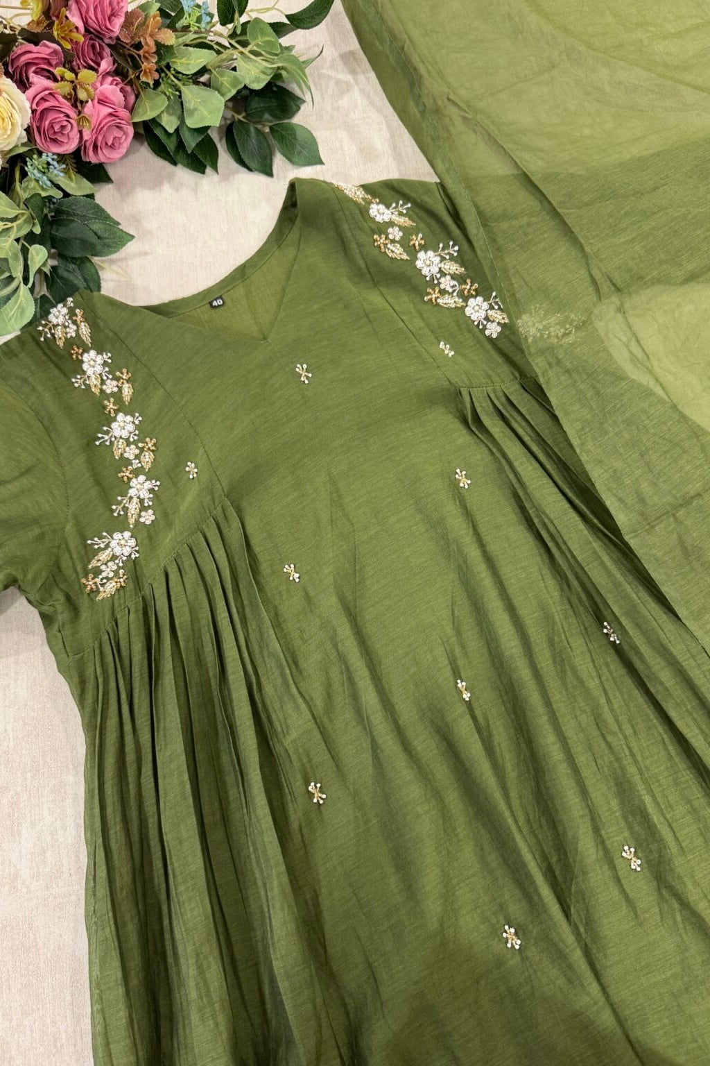 “Zayna” Premium Rich Brown Mul Chanderi anarkali kurta set