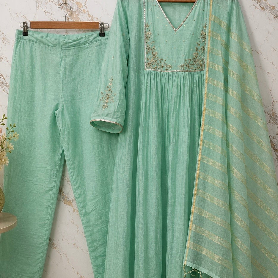 ✨ Gulnoor – Mul Chanderi A-Line Kurta Set with Dupatta