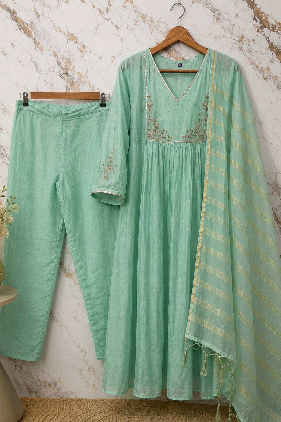 ✨ Gulnoor – Mul Chanderi A-Line Kurta Set with Dupatta