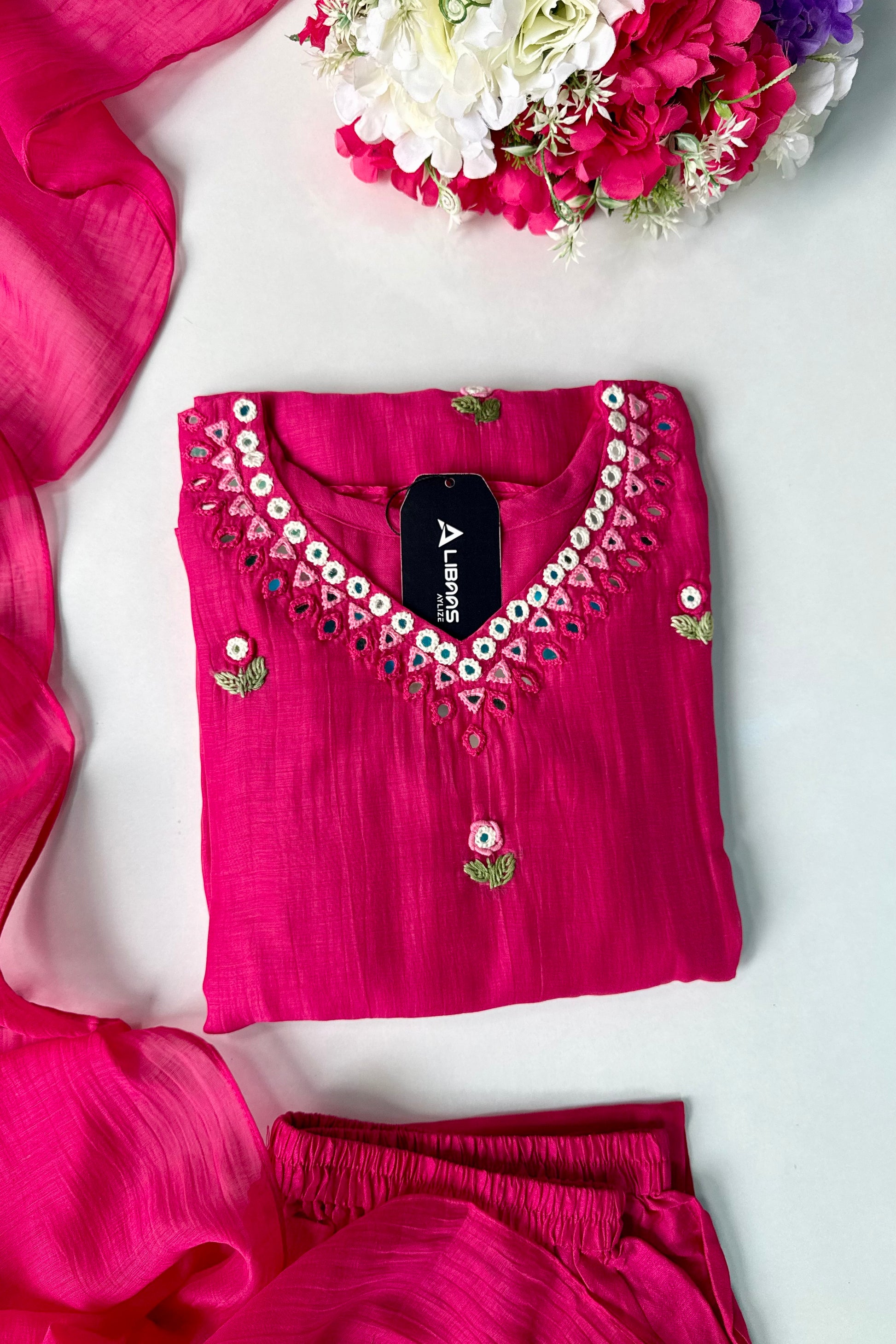 ✨”Ruby - Premium Pink Mul Chanderi A-Line Kurta Set 💕