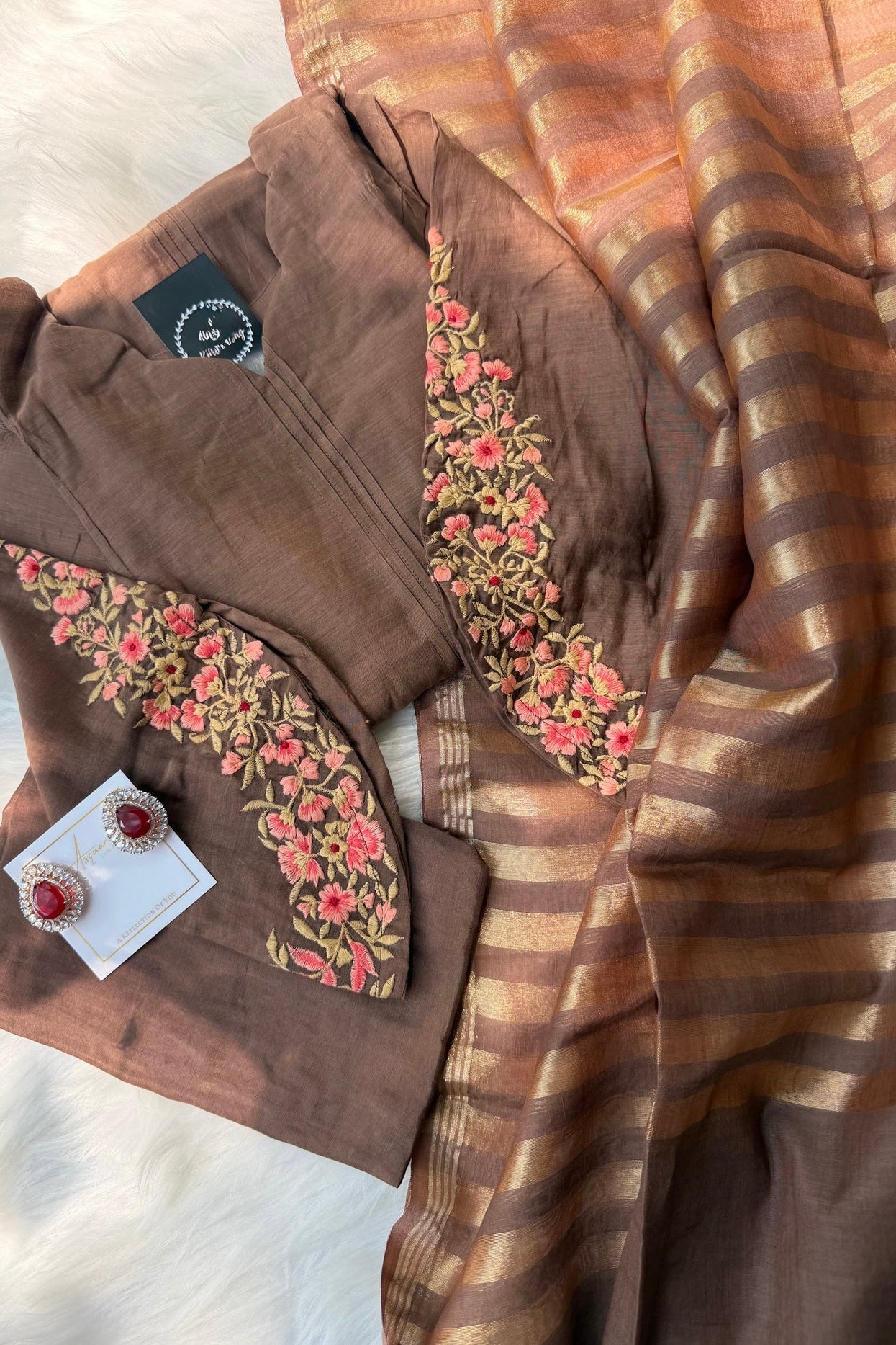 🛍️”Az021 – Premium Coffe Brown Mul Chanderi A Line Kurta Set