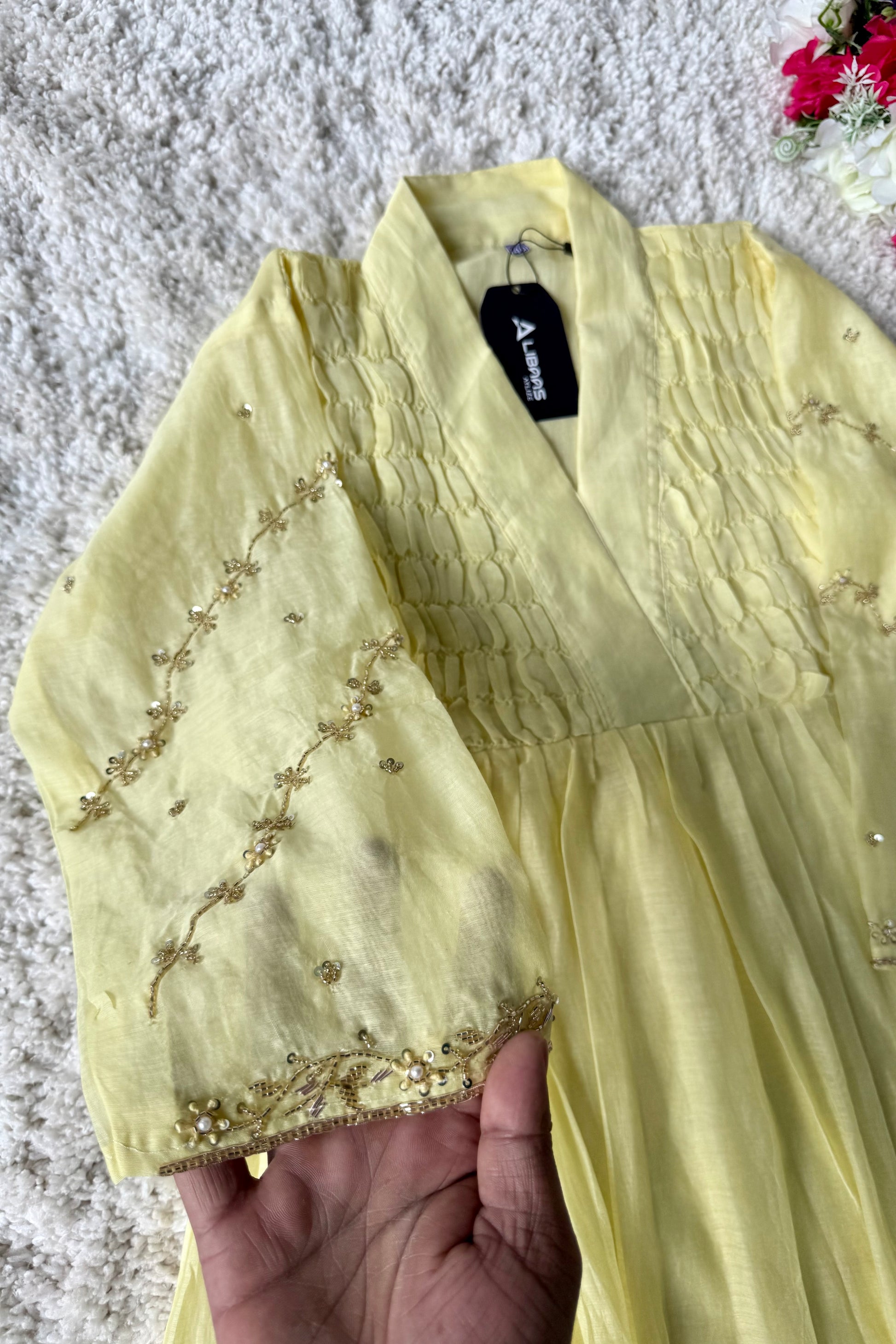 ✨Umang- Premium Yellow Mul Chanderi Anarkali Kurta Set