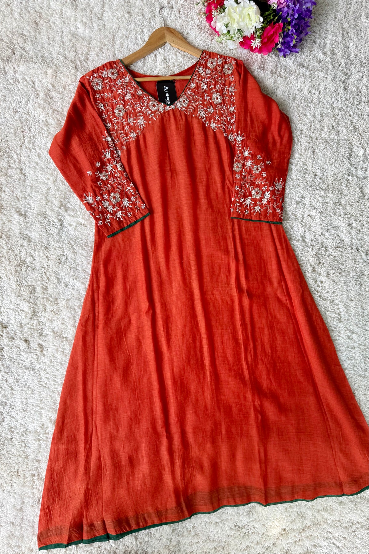 ✨Myra - Premium Orange Mul Chanderi A-Line Anarkali Kurta set