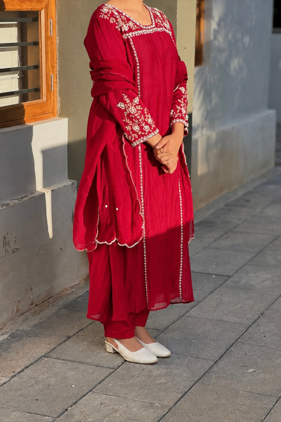 Roshni - Premium Red Mul Chanderi A Line Kurta Set ✨