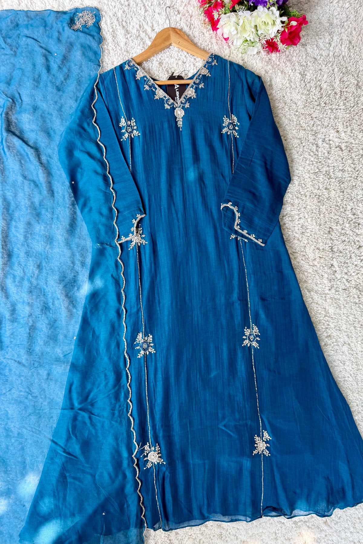 ✨ Daisy - Premium Blue Mul Chanderi A-Line Anarkali Kurta set