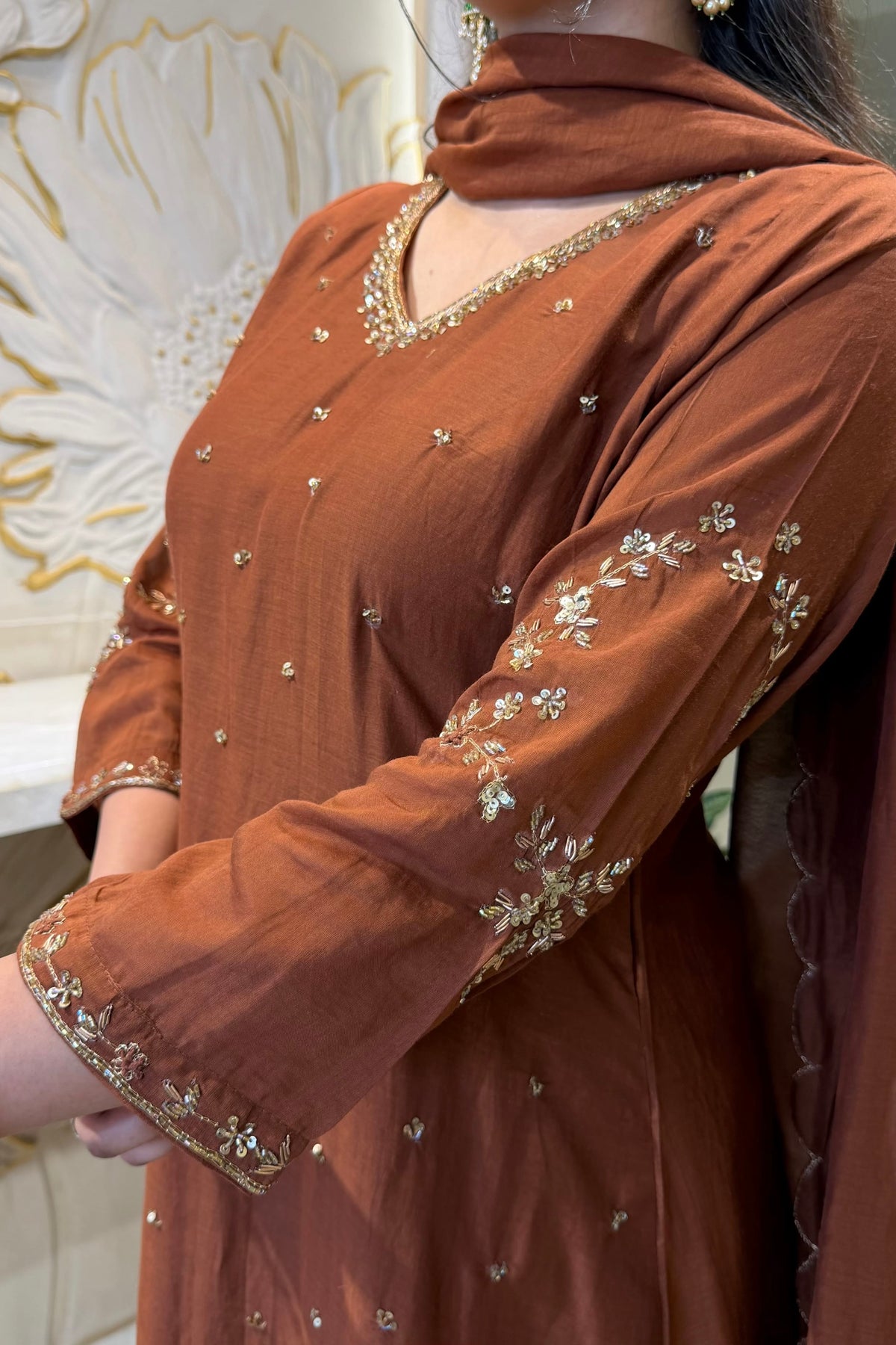 ✨Aditi - Karwa Chauth Special Mul Chanderi A-Line Kurta set