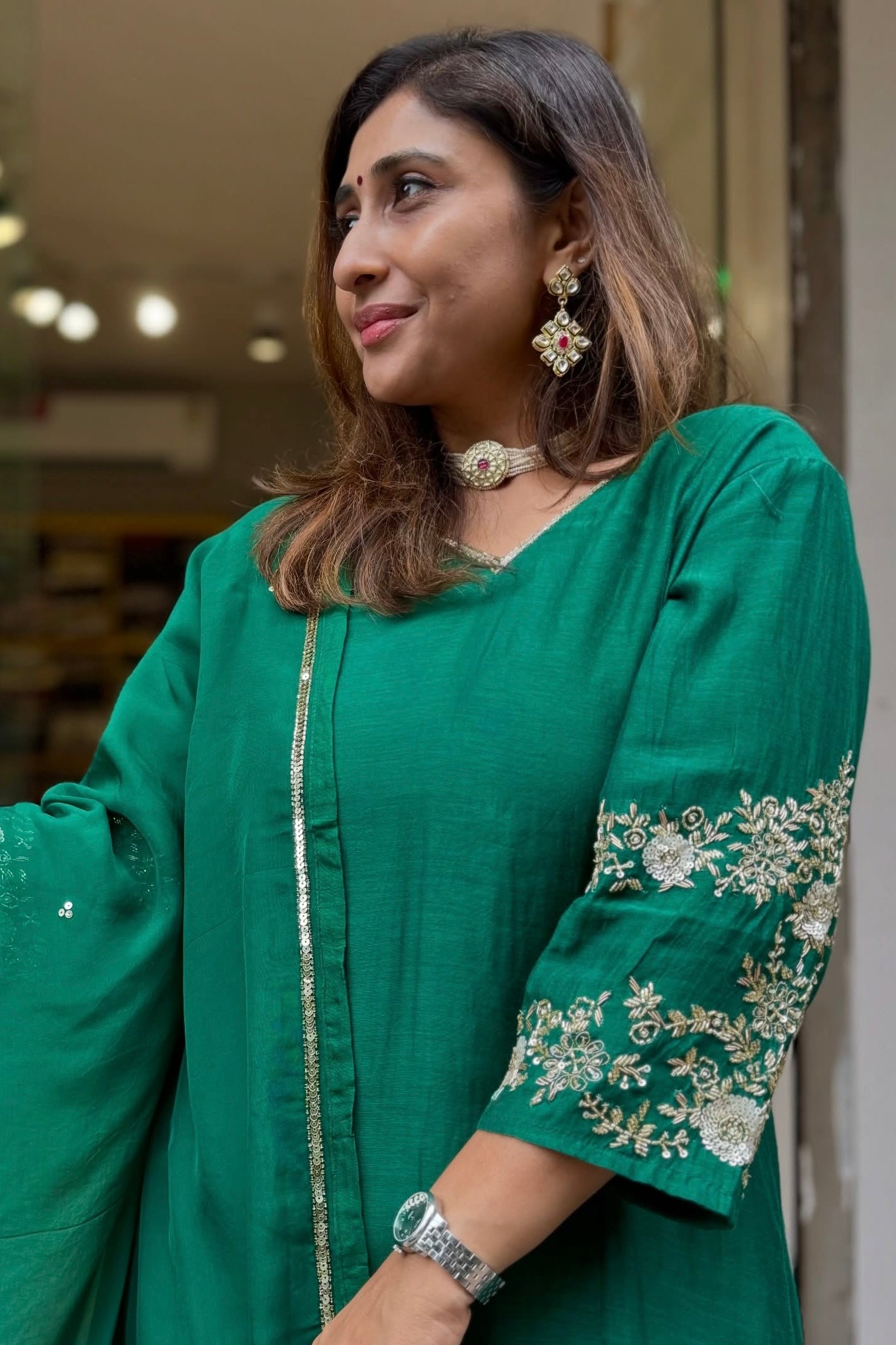 ✨”Amaya - Premium Green Mul Chanderi A-Line Kurta Set